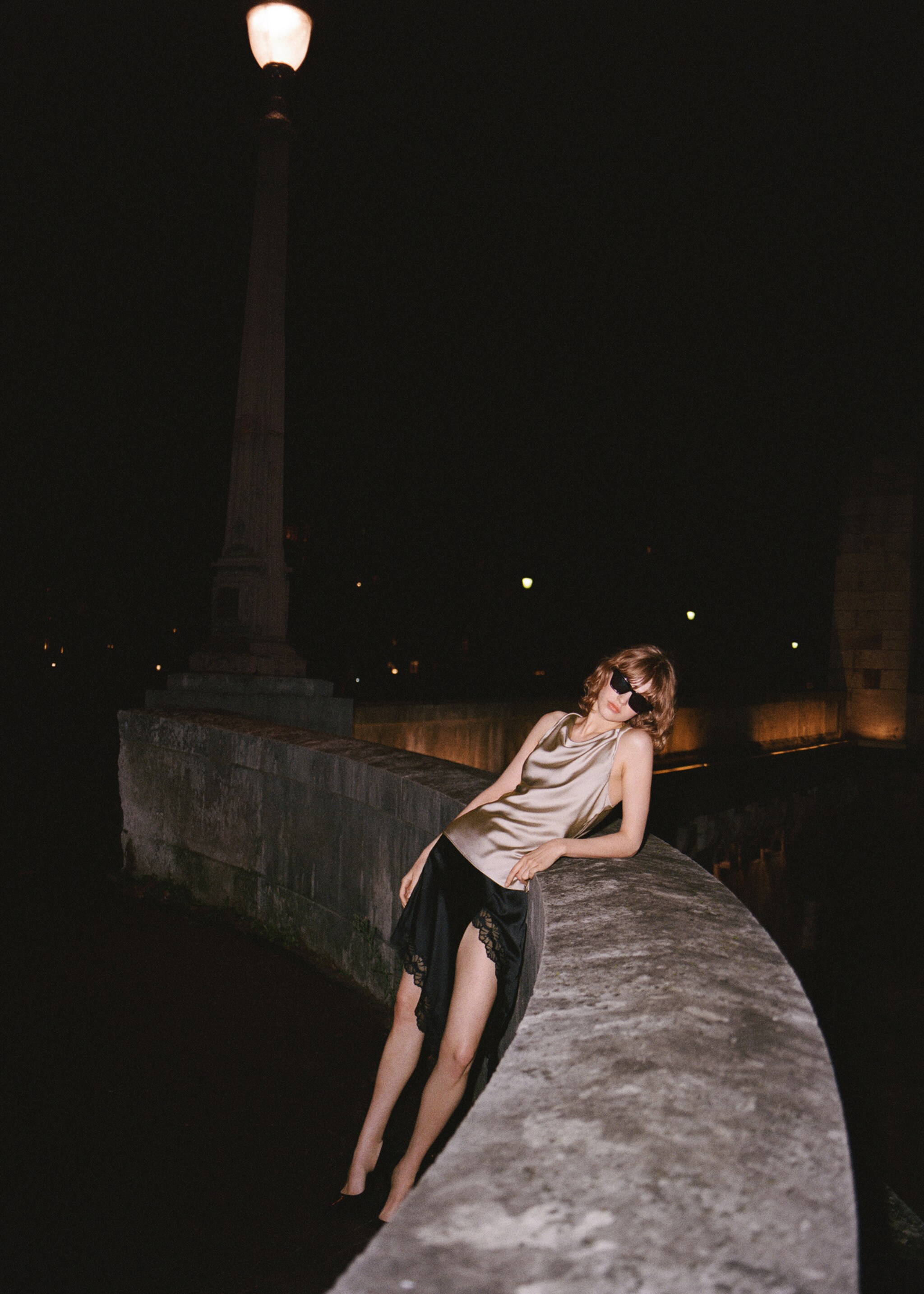 Draped neck satin top - Details of the article 6, Light/Pastel Grey. Ref: 77039034-00.