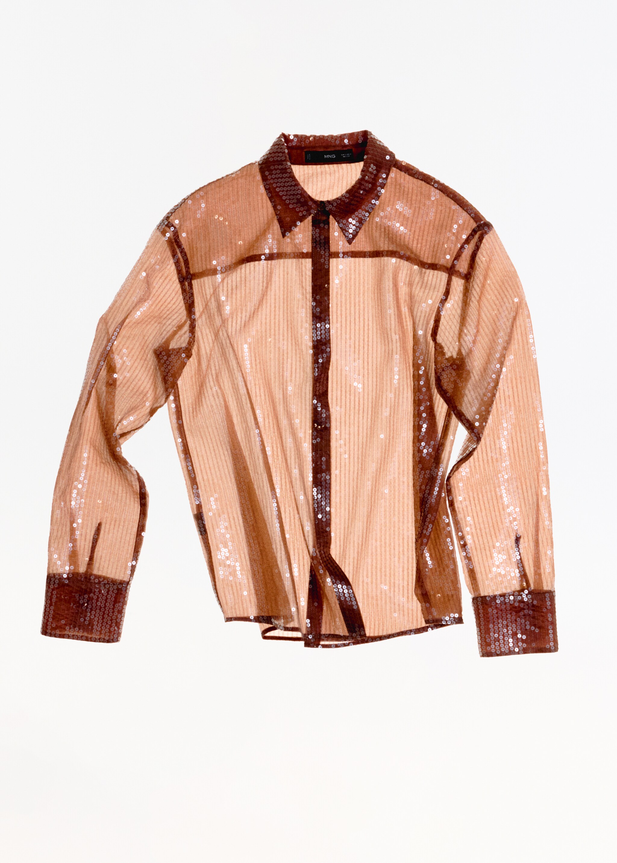Semi-transparent sequined shirt - Details of the article 7, Brown. Ref: 77039035-00.