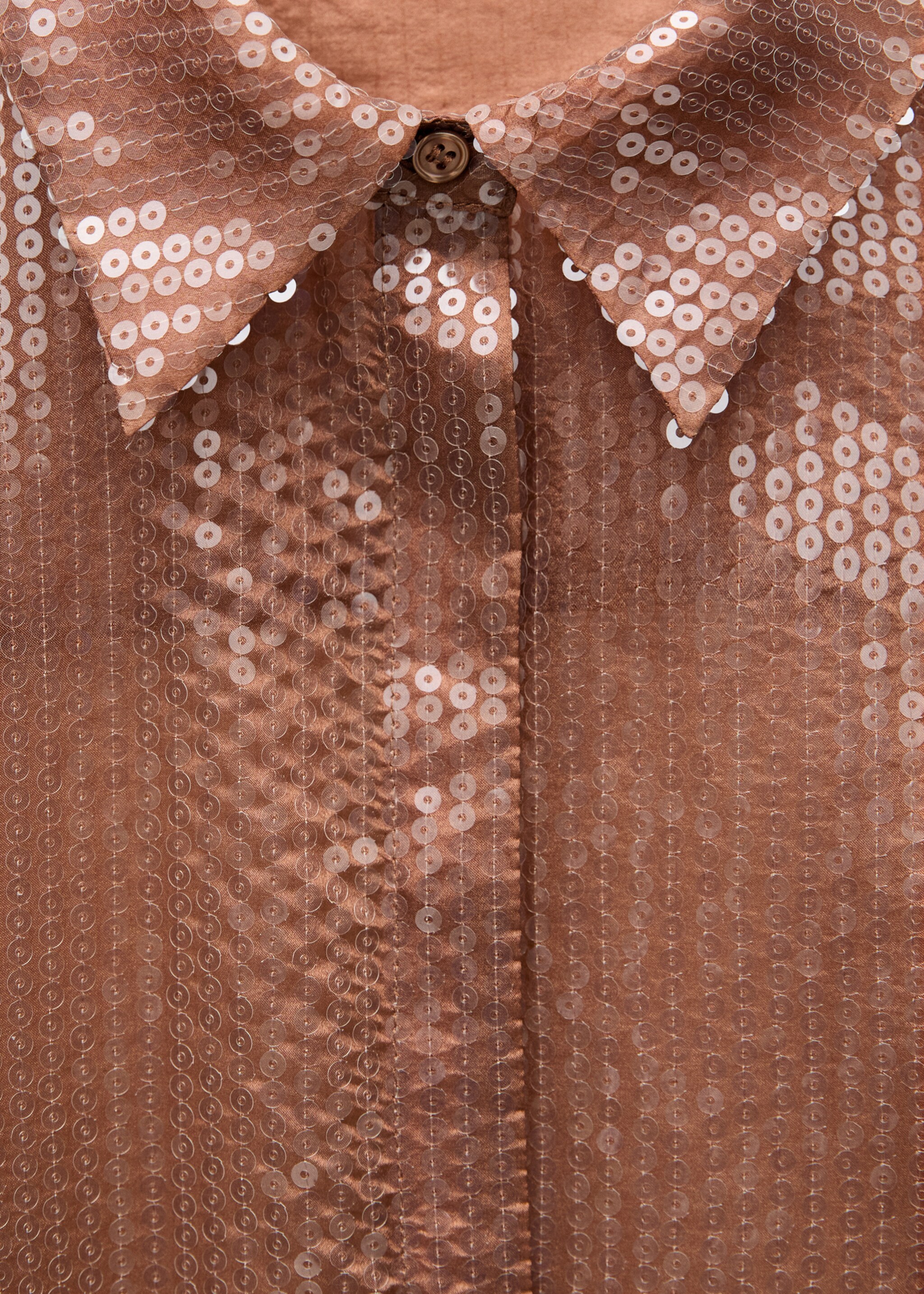Semi-transparent sequined shirt - Details of the article 8, Brown. Ref: 77039035-00.