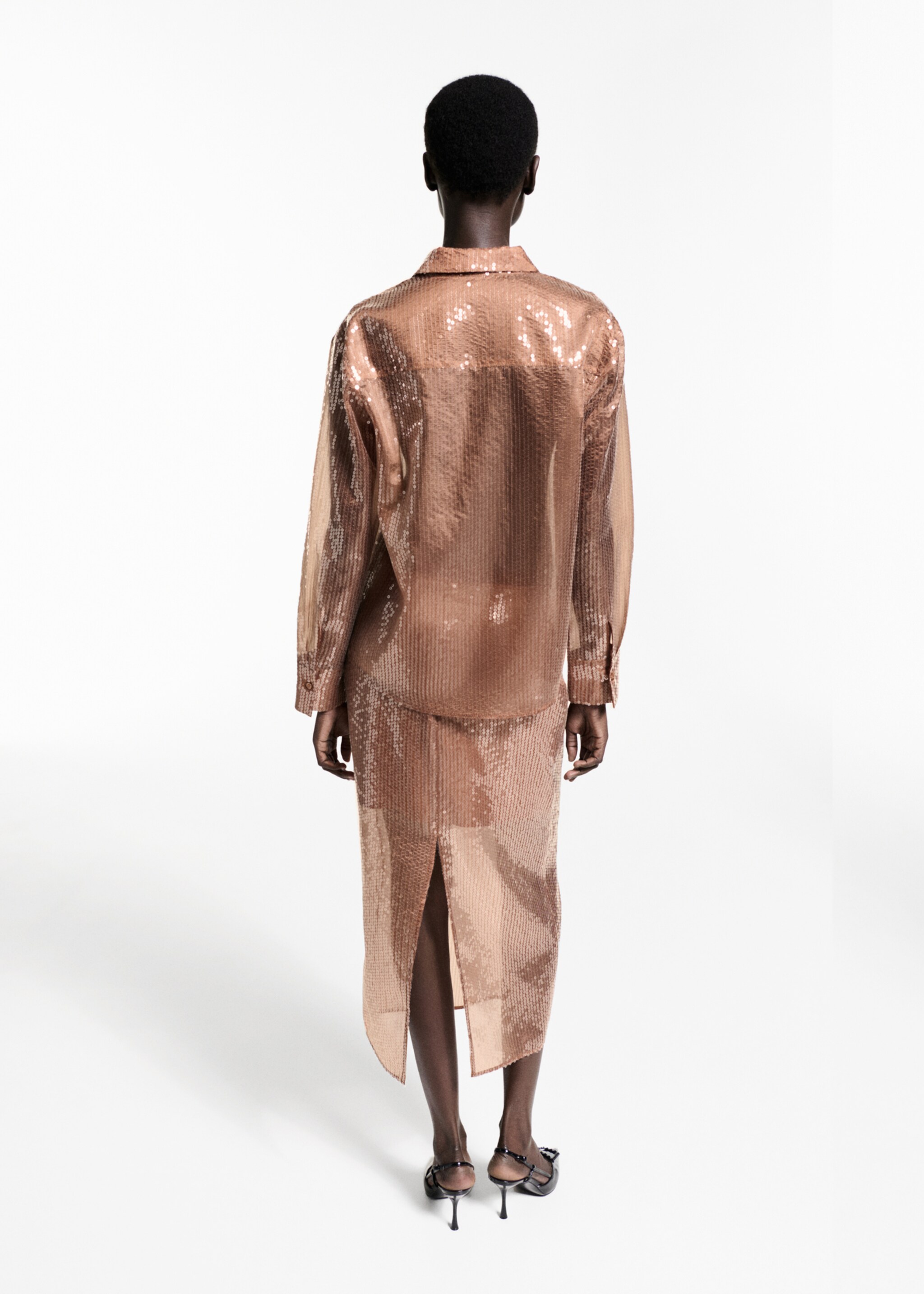 Semi-transparent sequined shirt - Reverse of the article, Brown. Ref: 77039035-00.