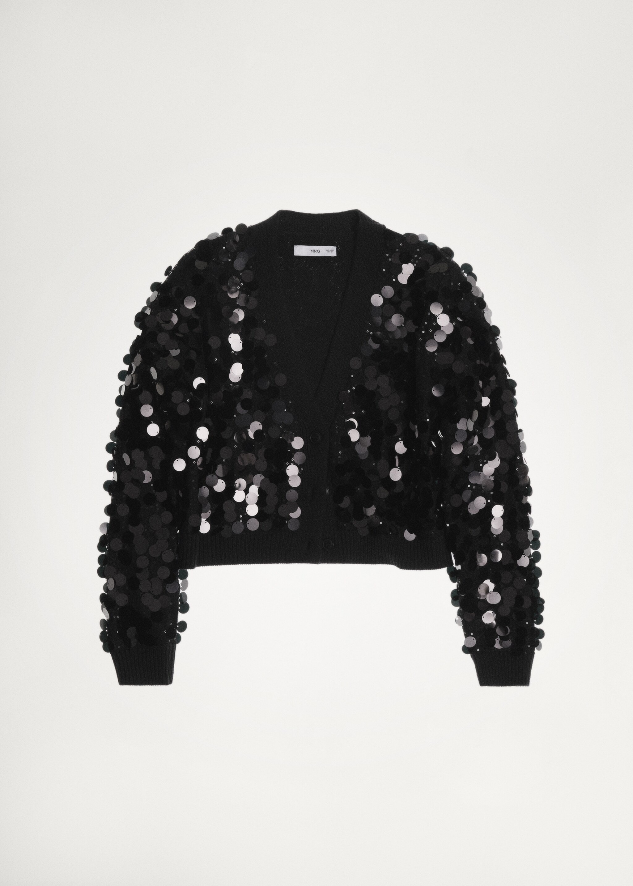 Cardigan de malha com lantejoulas - Pormenor do artigo 7, Preto. Ref: 77039044-00.