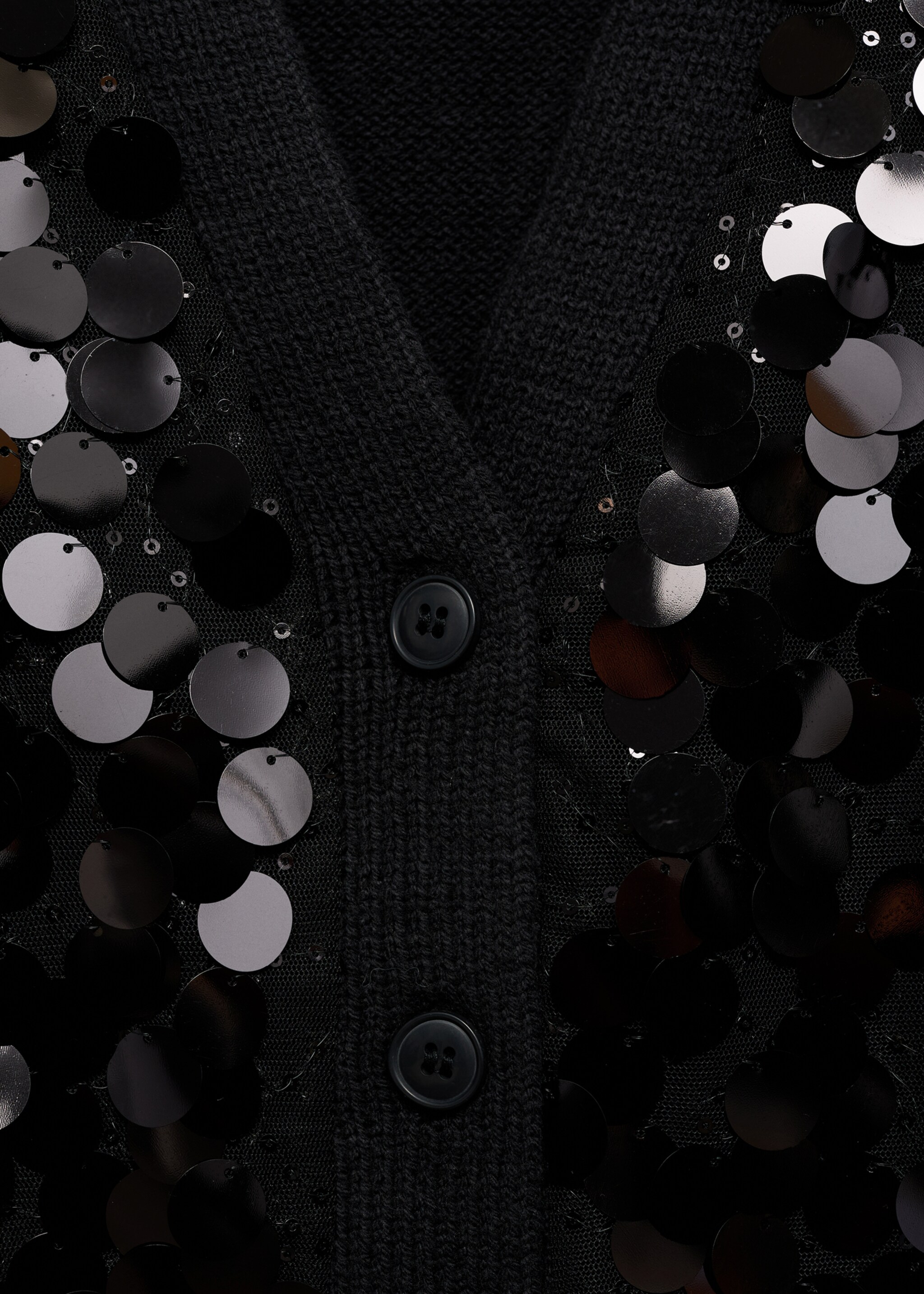 Cardigan de malha com lantejoulas - Pormenor do artigo 8, Preto. Ref: 77039044-00.