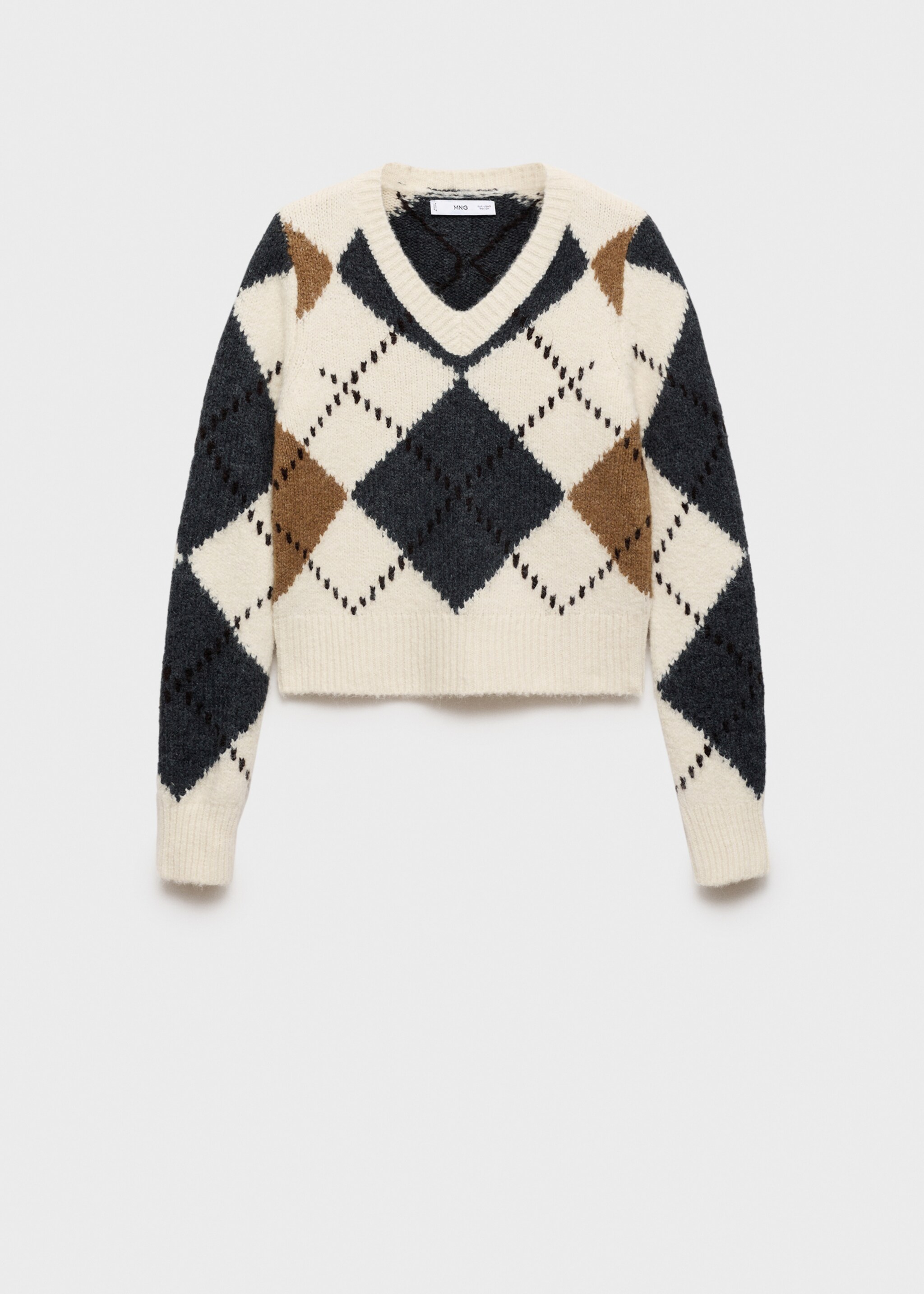 Diamond V-neck sweater - Article without model, Ecru. Ref: 77039050-00.