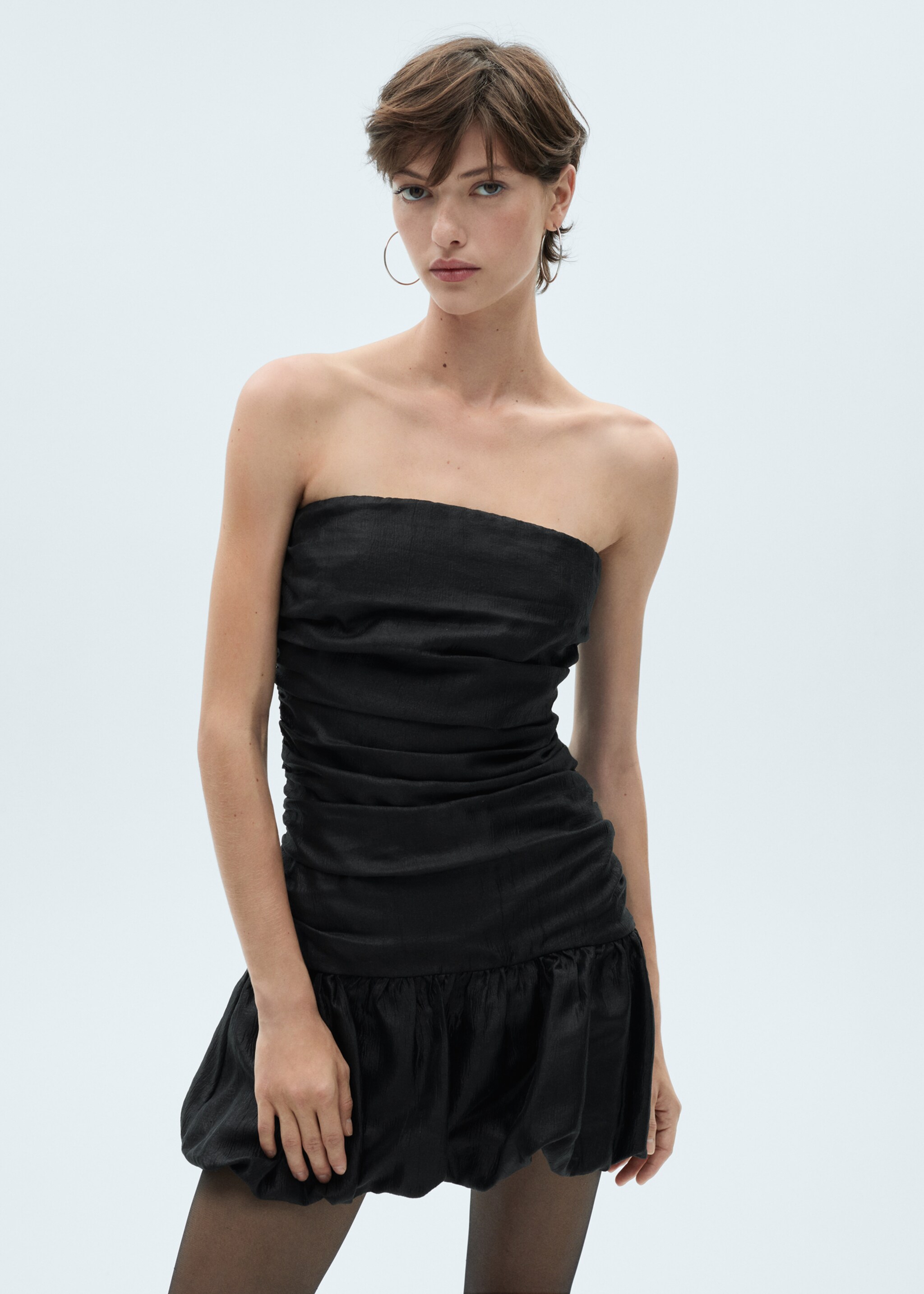 Draped dress with bubble hem - Medium plane, Black. Ref: 77039056-00.