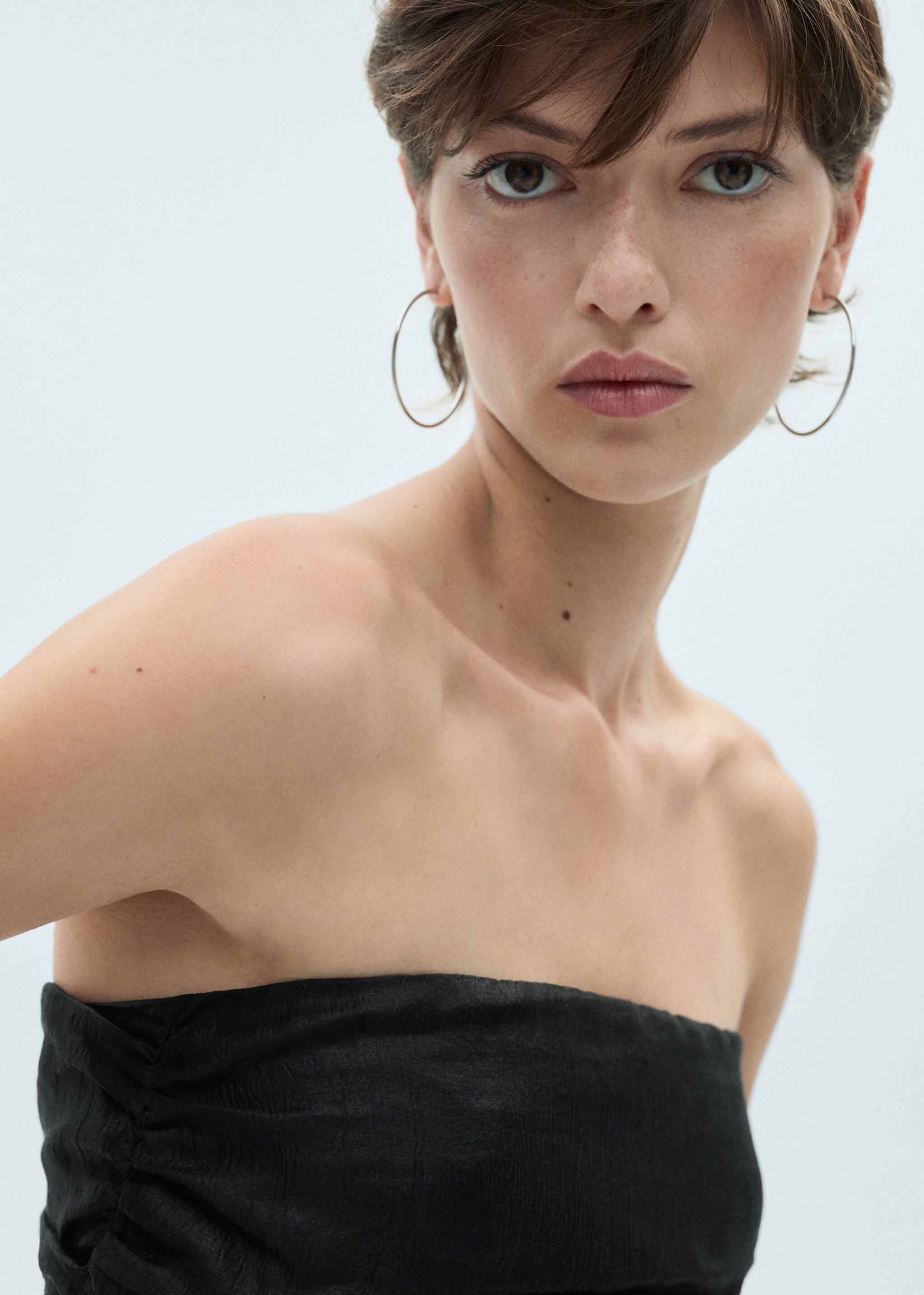 Draped dress with bubble hem - Details of the article 1, Black. Ref: 77039056-00.