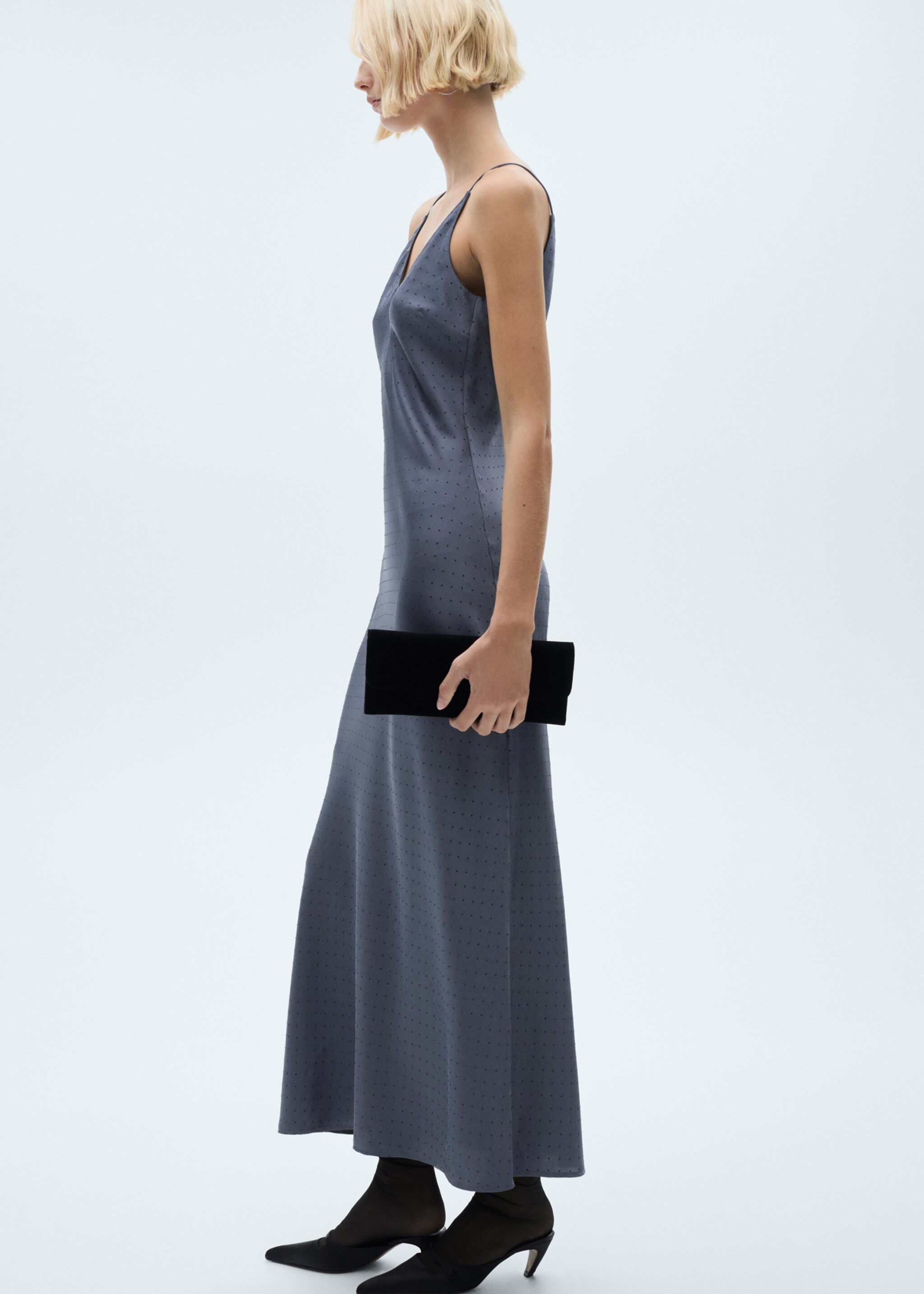 Lingerie dress with rhinestone details - Details of the article 2, Denim Grey. Ref: 77039057-00.