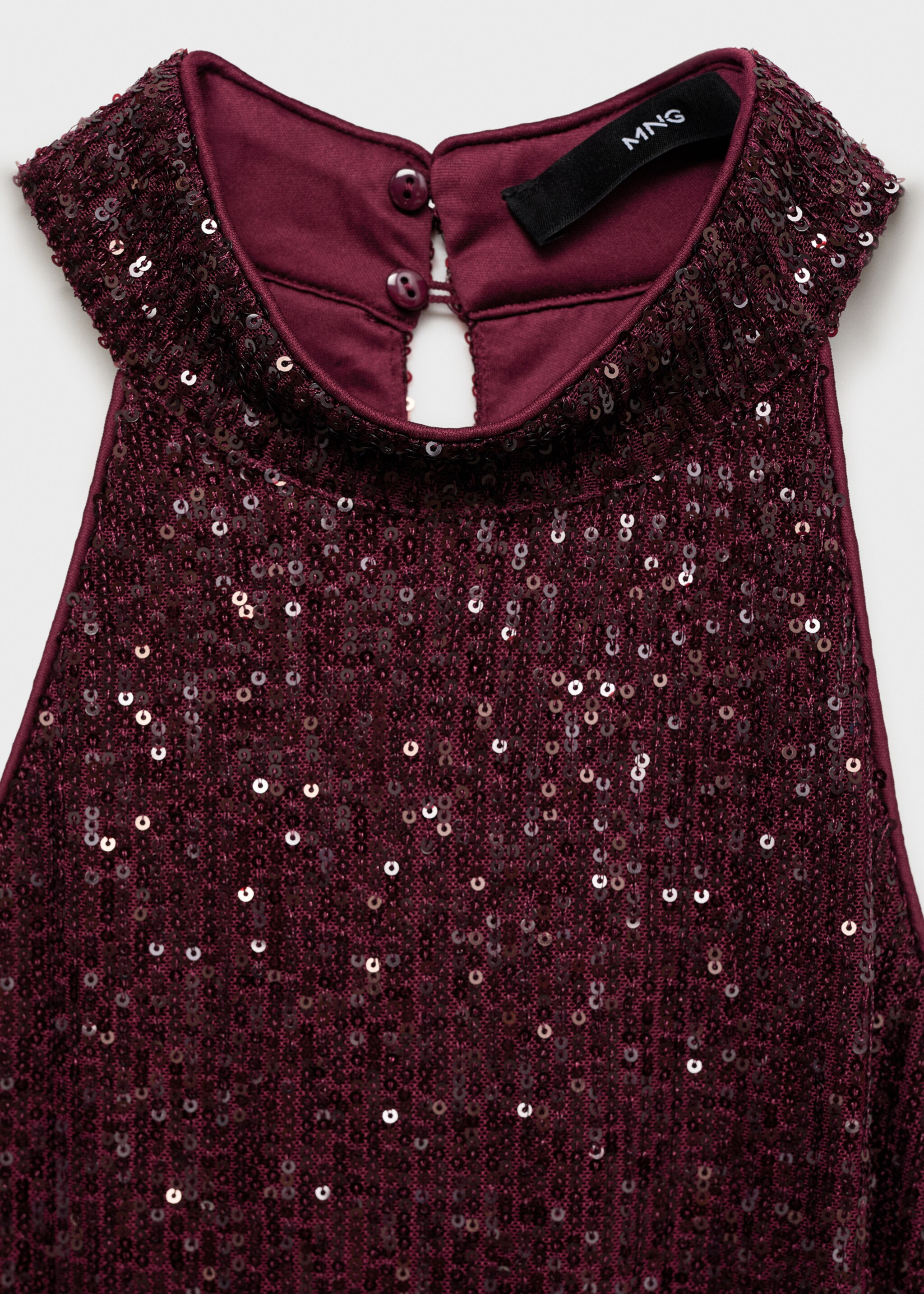 Neckholderkleid mit Pailletten - Detail des Artikels 8, Bordeaux. Ref: 77039064-00.