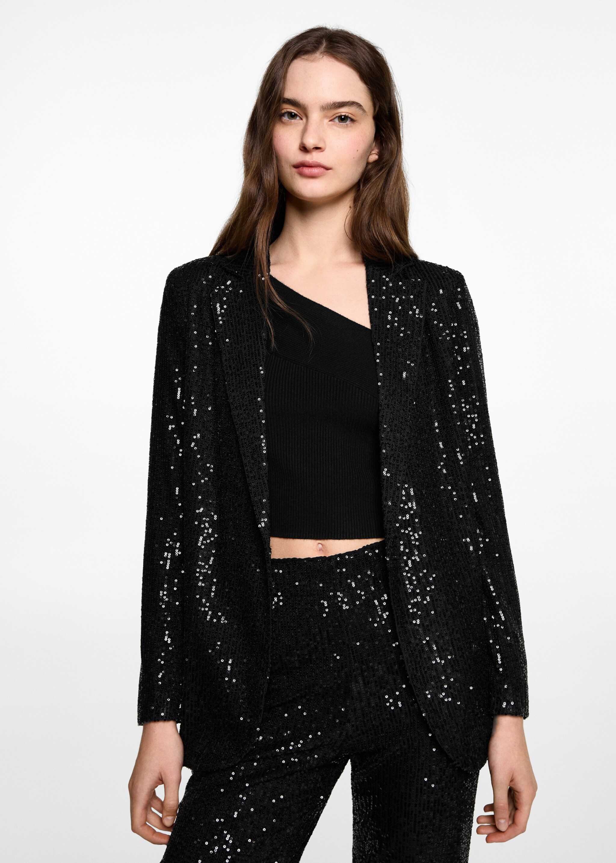 Sequined suit jacket - Medium plane, Black. Ref: 77039068-00.