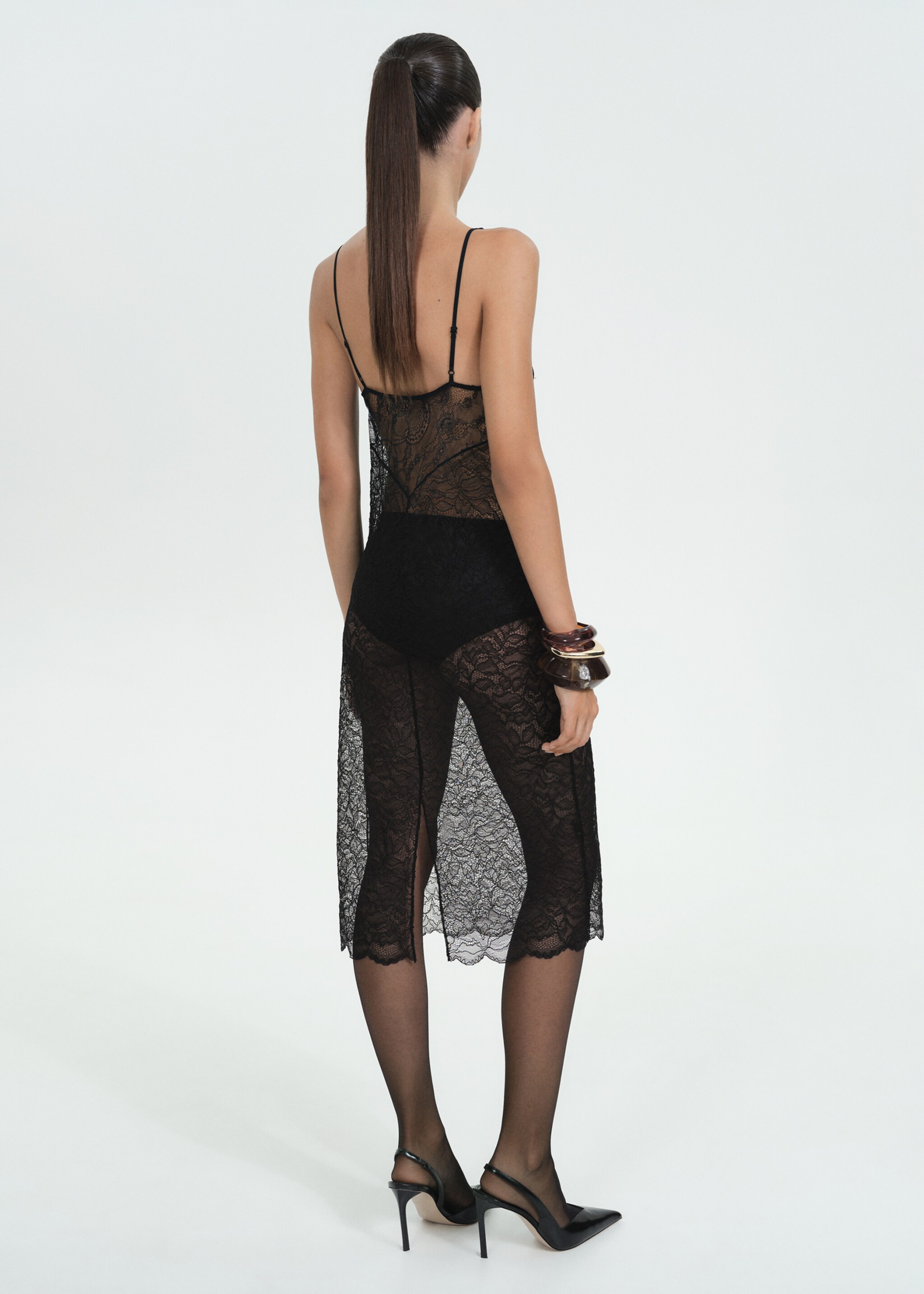 Guipure slip dress - Reverse of the article, Black. Ref: 77039076-00.