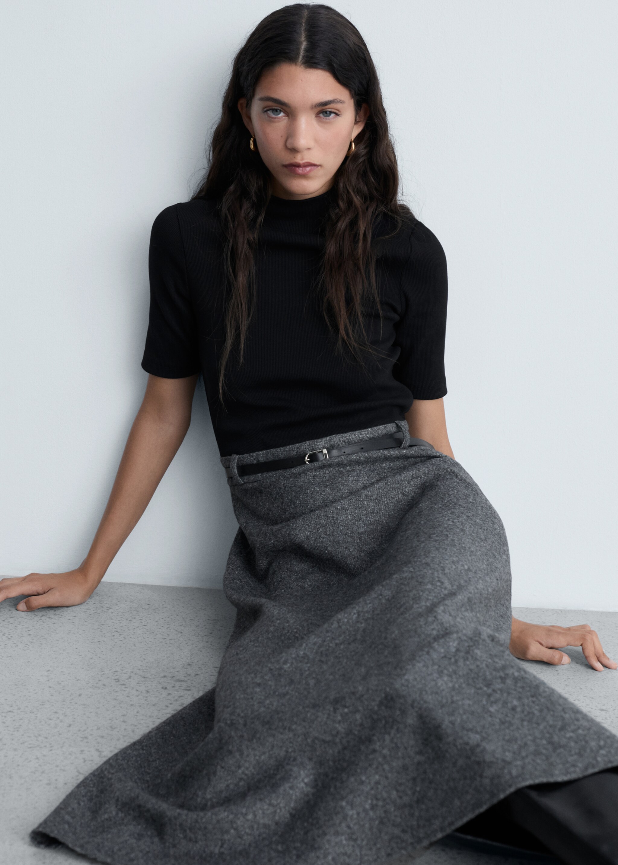 Combined turtleneck dress - Medium plane, Black. Ref: 77039077-00.