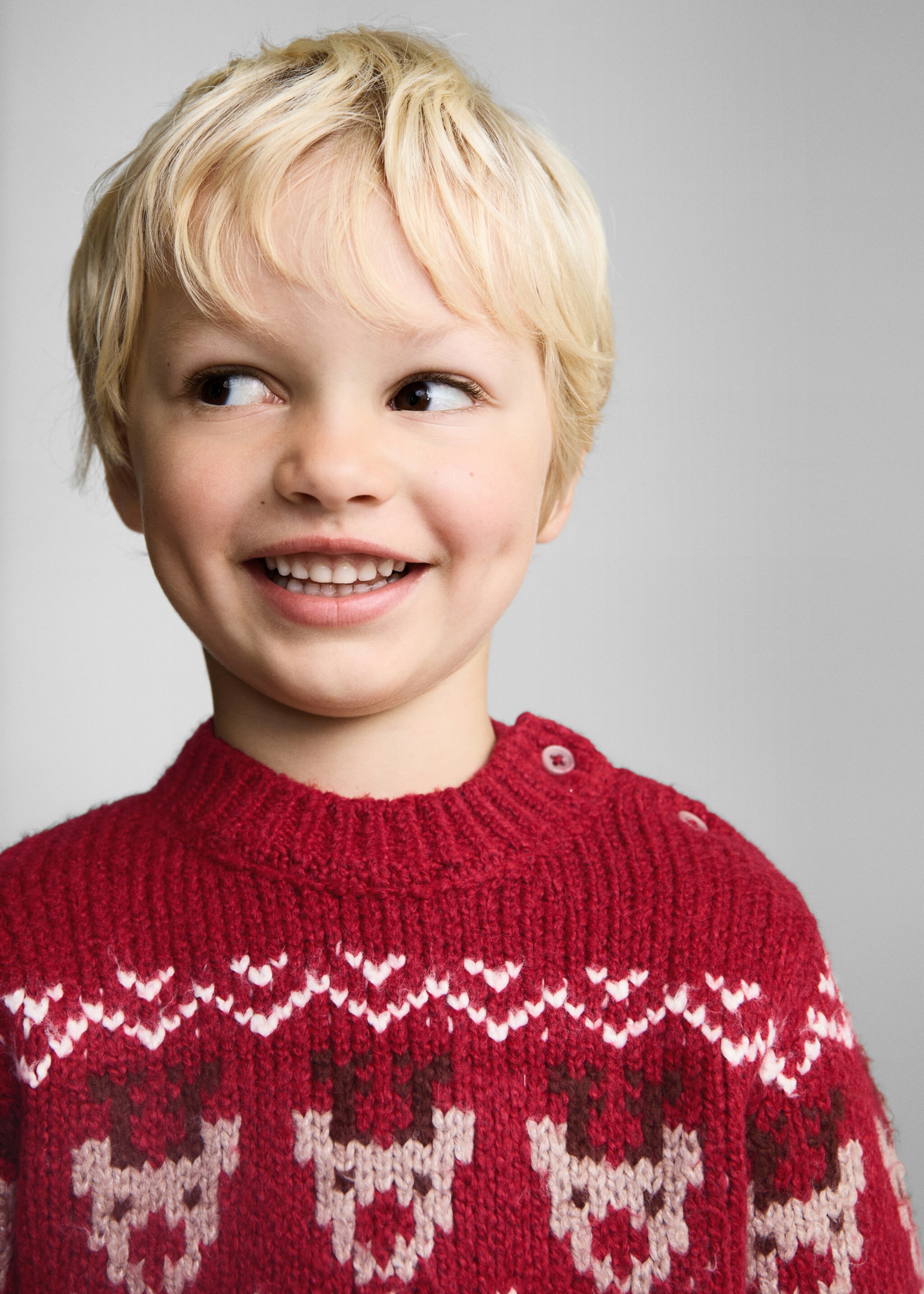 Jacquard kersttrui - Detail van het artikel 1, Rood. Ref: 77039240-00.