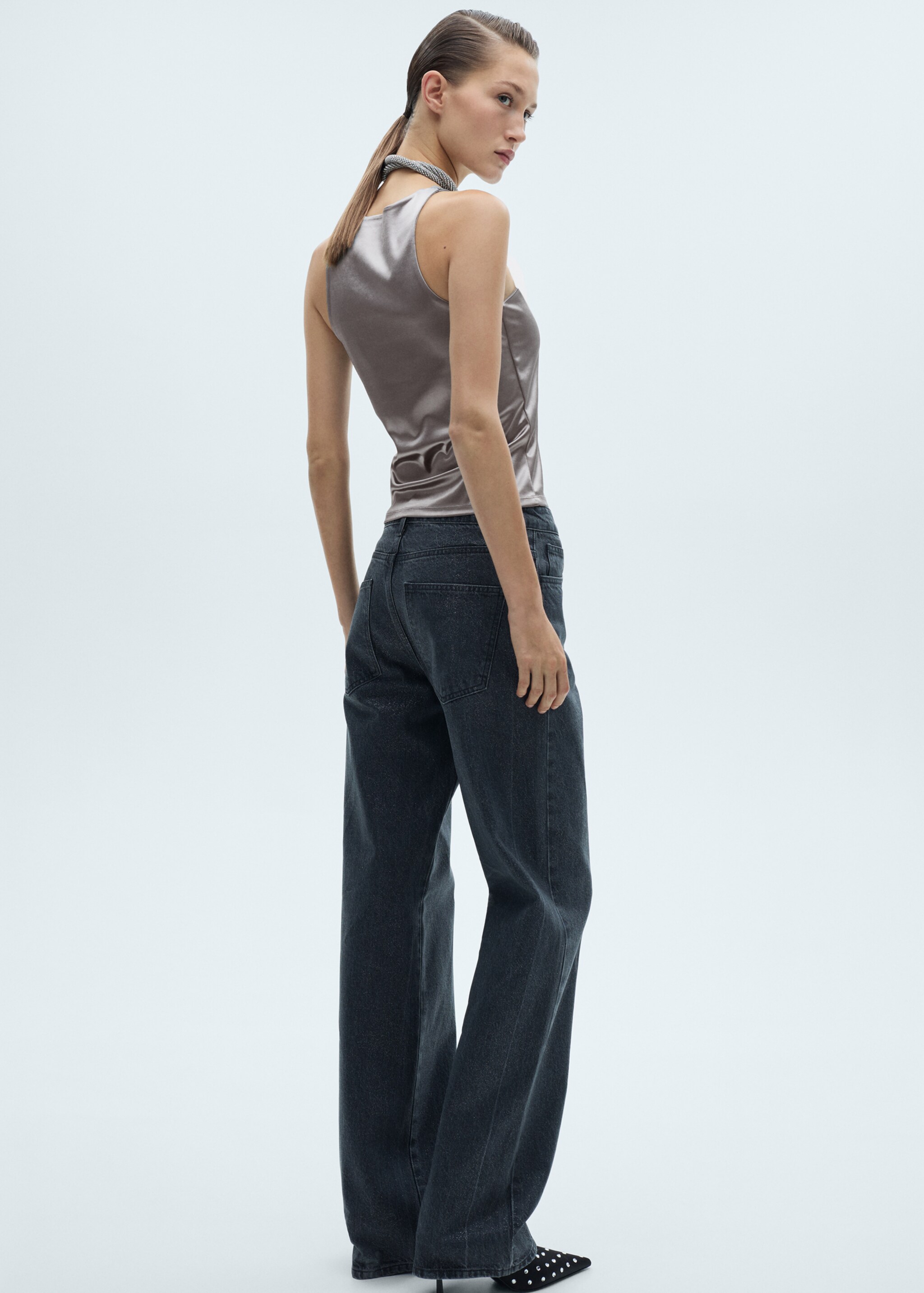 Top satiné métallisé - Verso de l’article, Argent. Ref: 77039406-00.