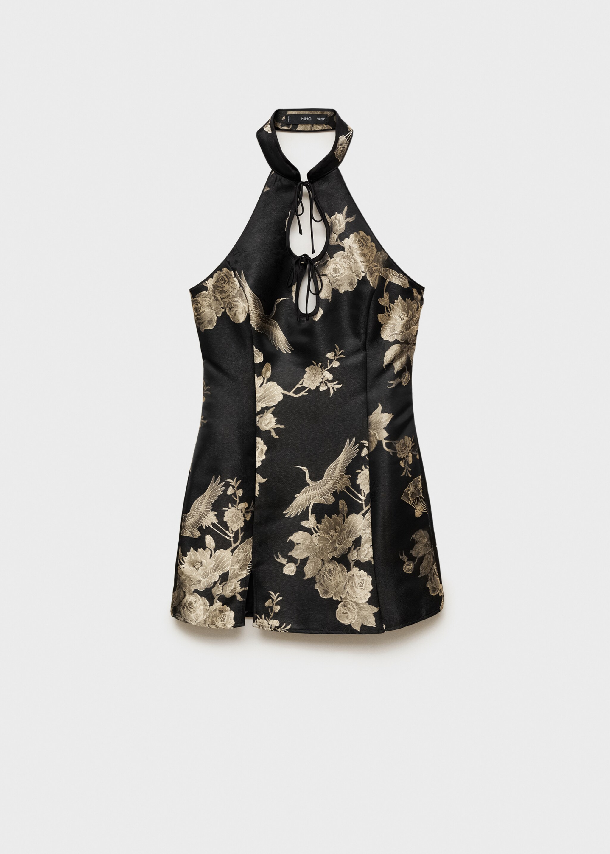 Open back jacquard dress - Article without model, Black. Ref: 77039408-00.