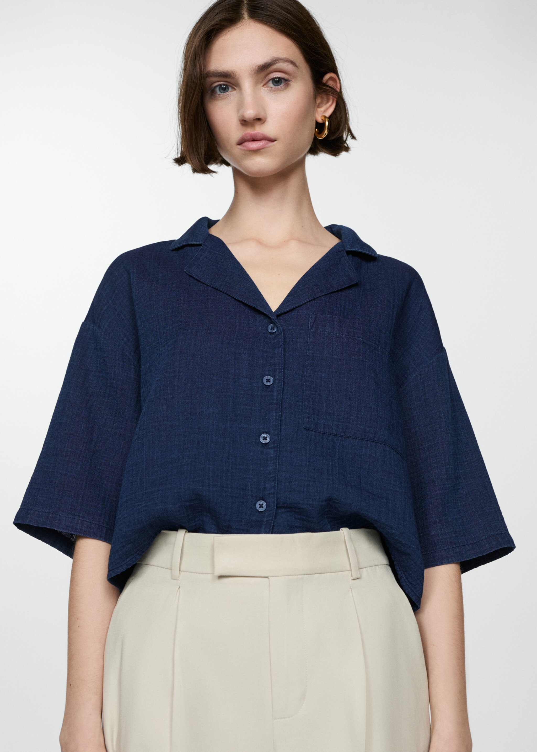 Short sleeved cotton shirt - Medium plane, Night Blue. Ref: 77040254-00.