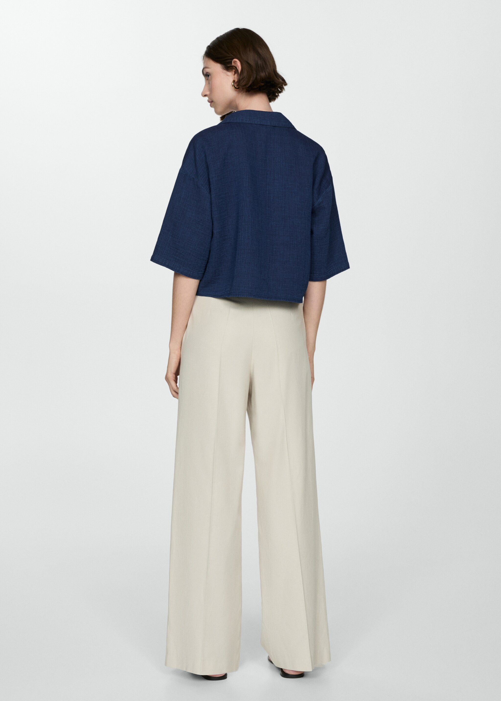 Short sleeved cotton shirt - Reverse of the article, Night Blue. Ref: 77040254-00.