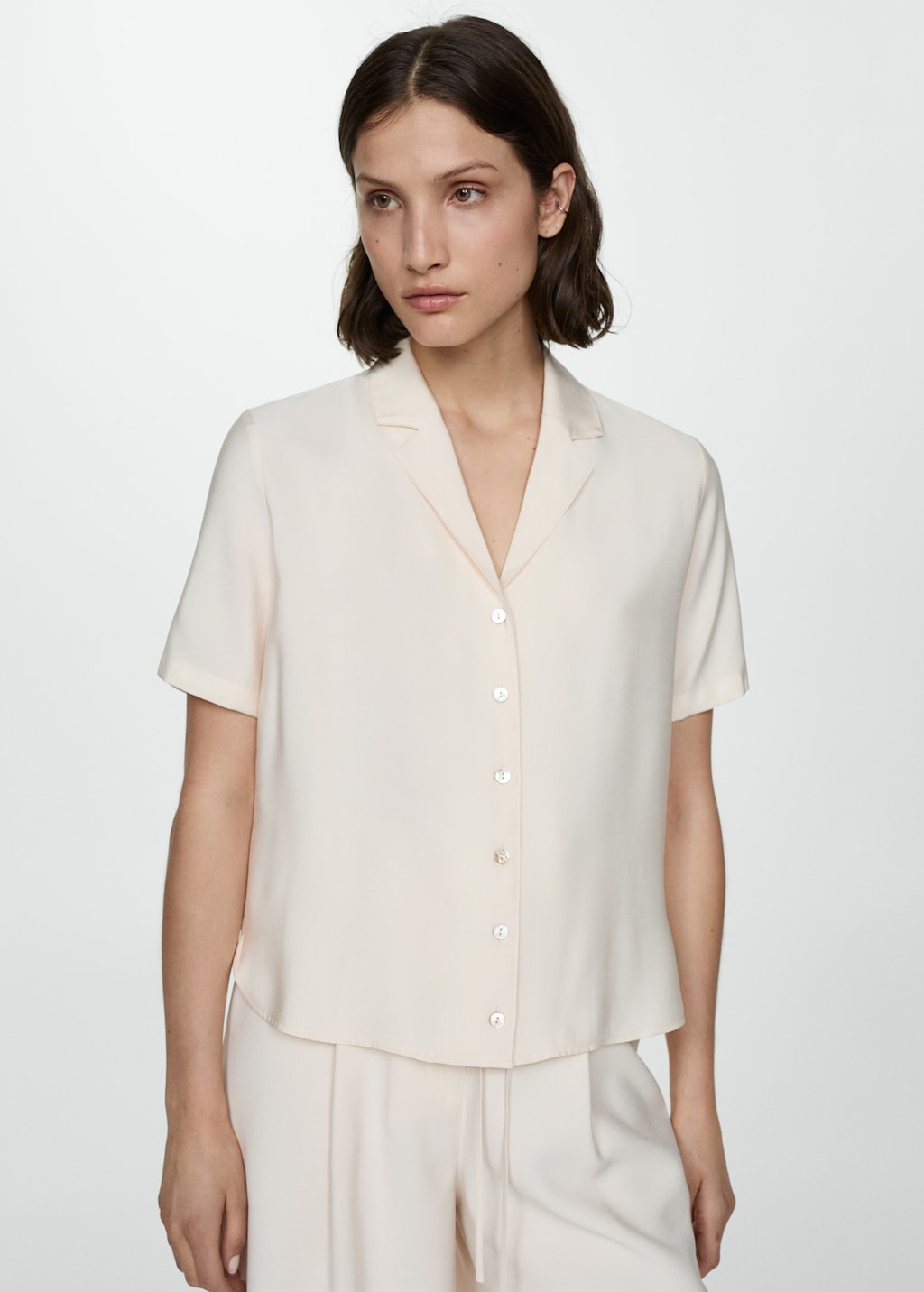 white satin short sleeve blouse