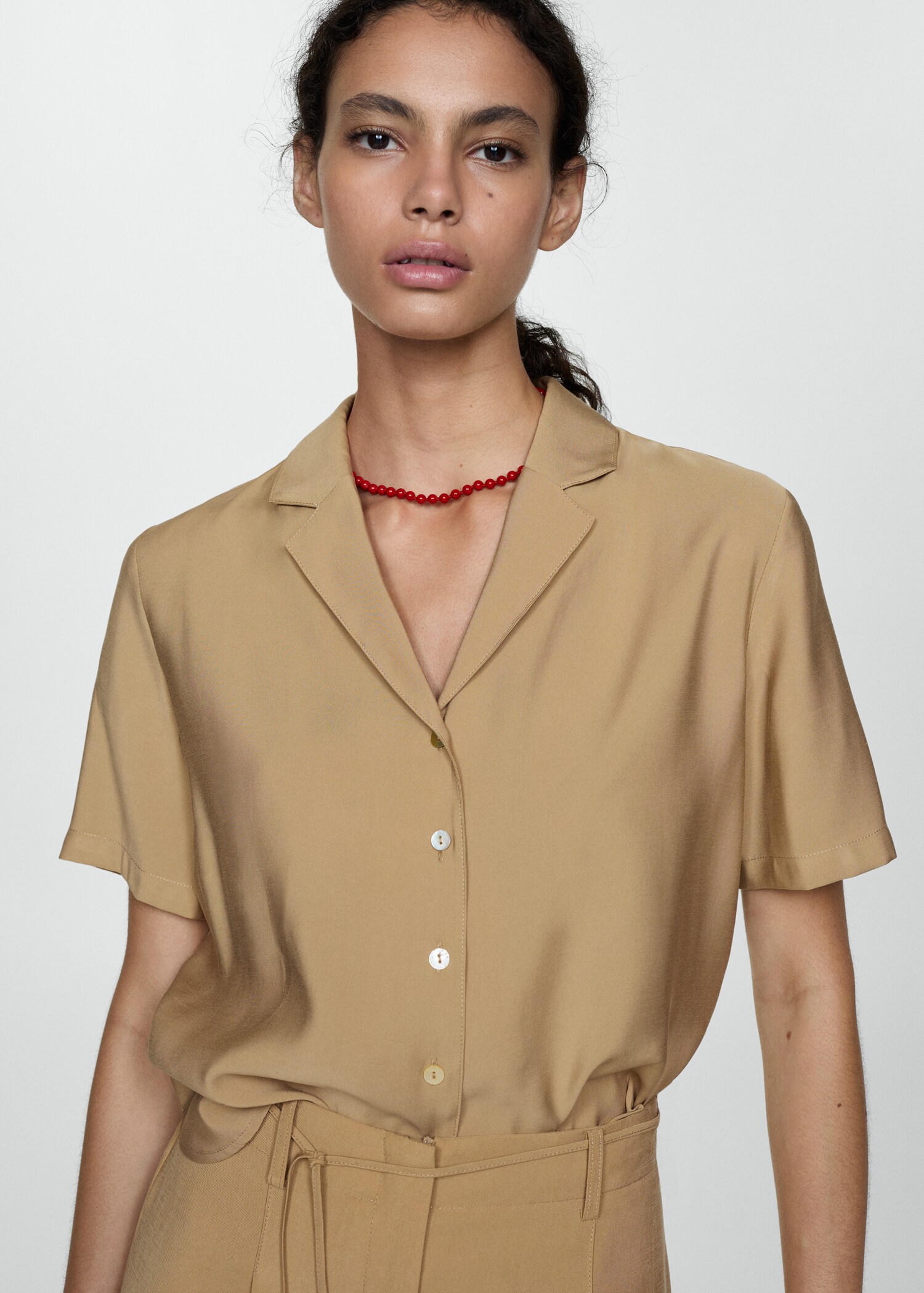 Short-sleeved satin shirt - Medium plane
