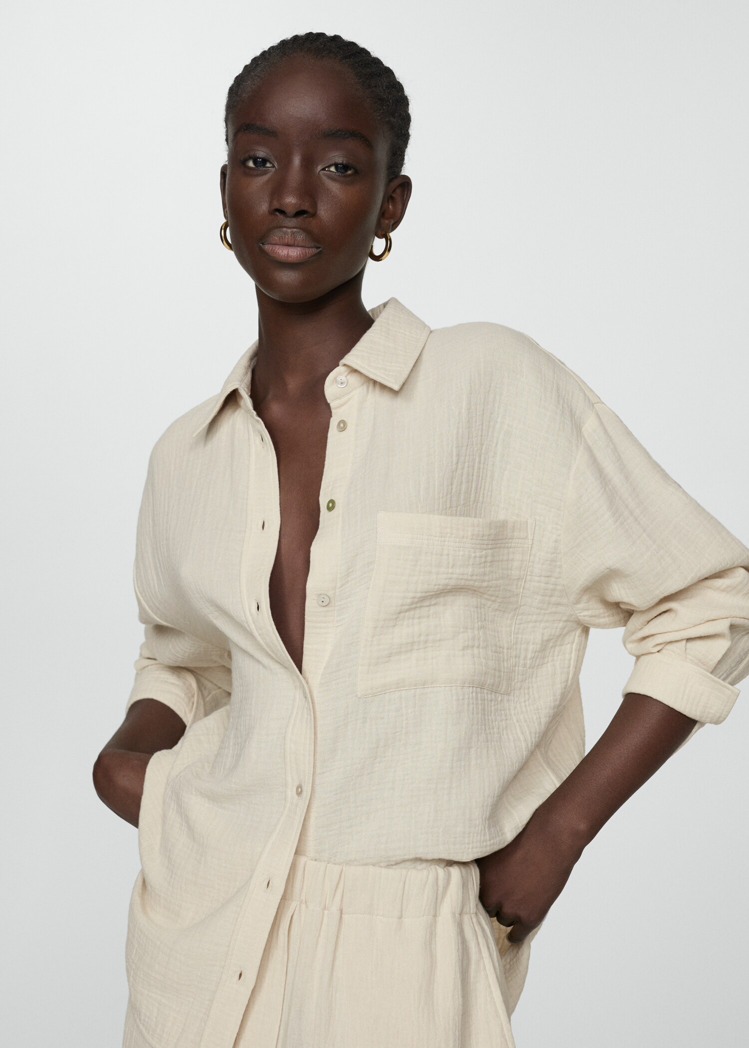 Chest-pocket cotton shirt - Medium plane