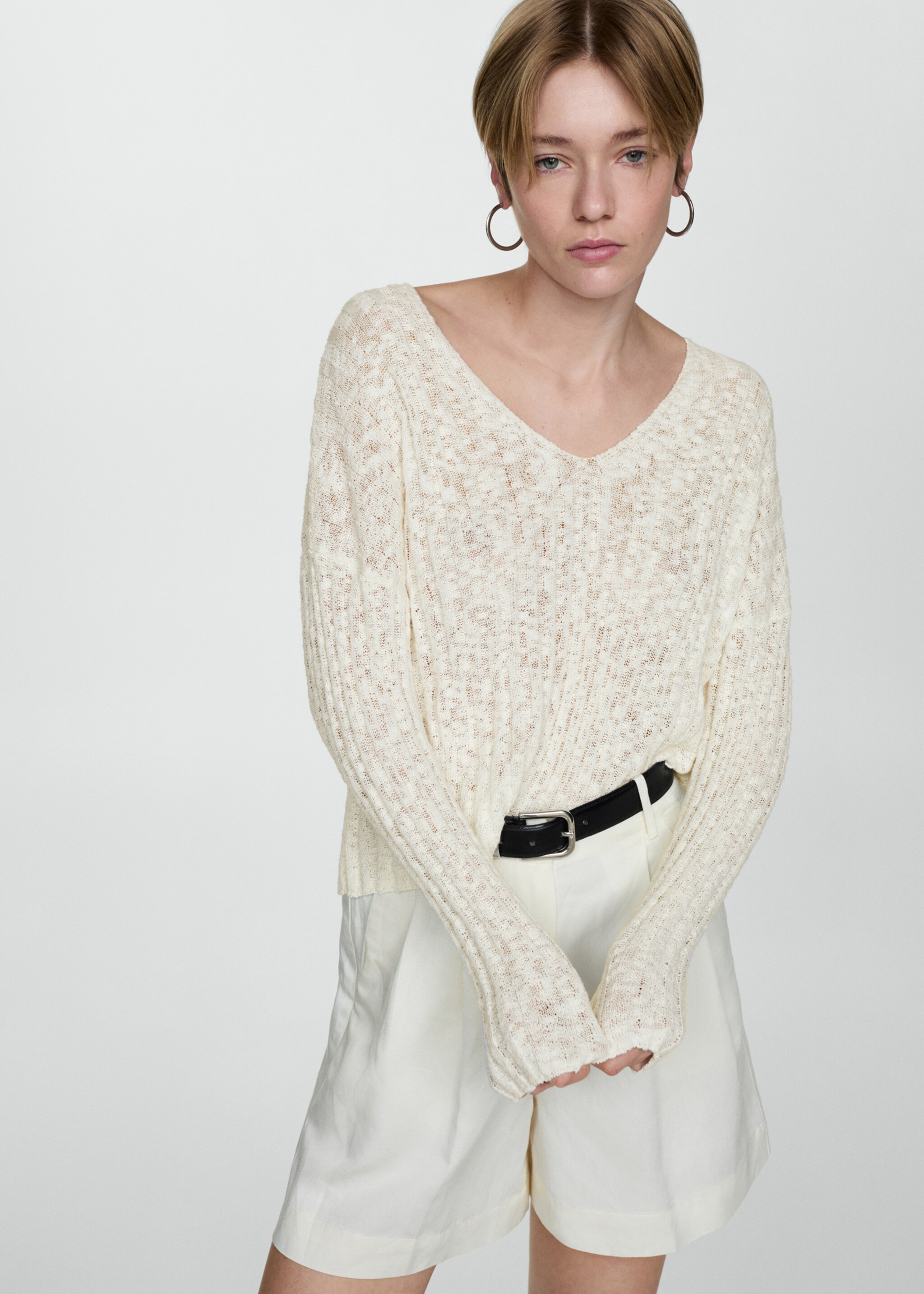 Jersey punto fino manga larga - Plano medio, Blanco roto. Ref: 77040343-00.