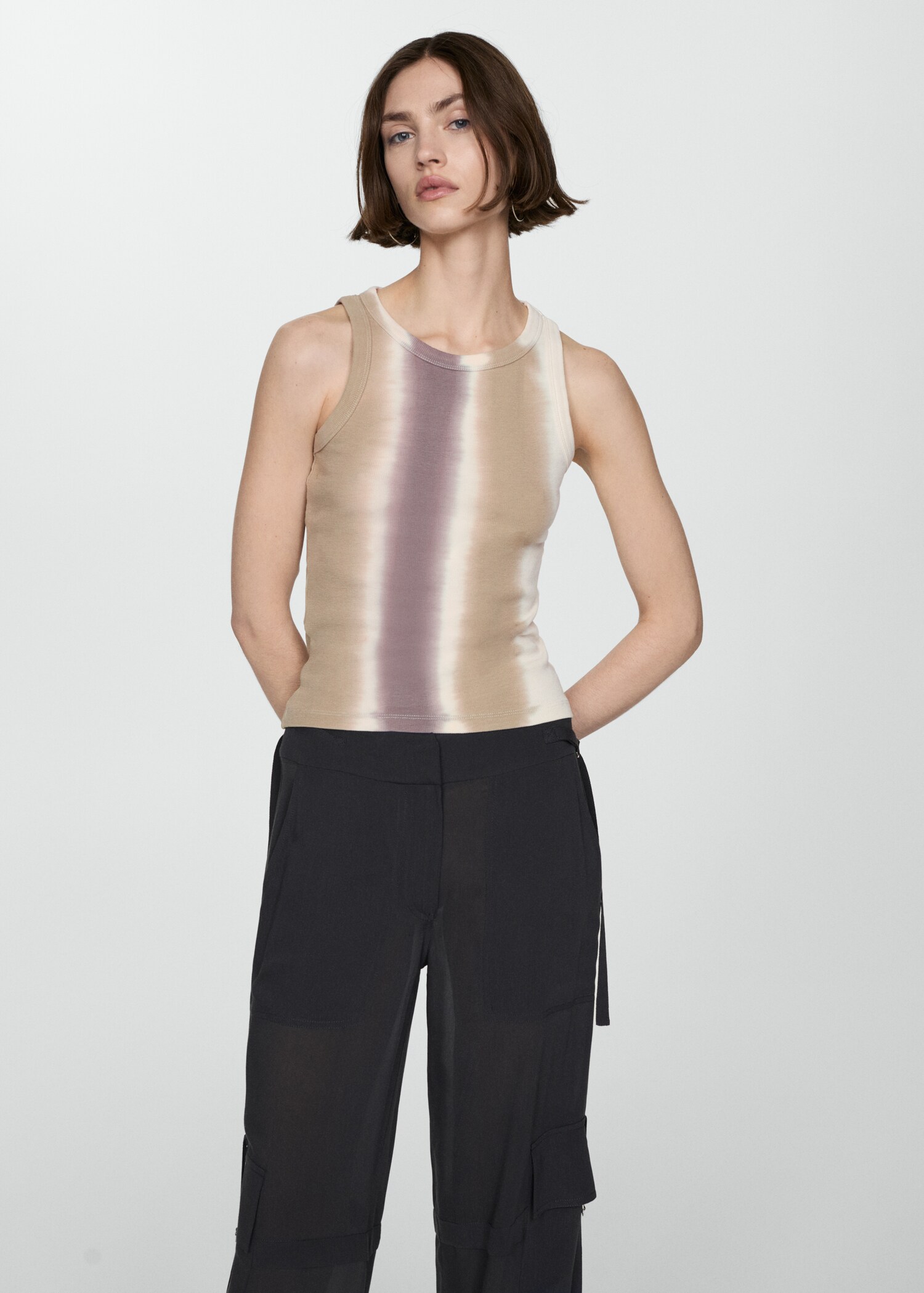 Geripptes Tie-Dye-Top - Mittlere Ansicht