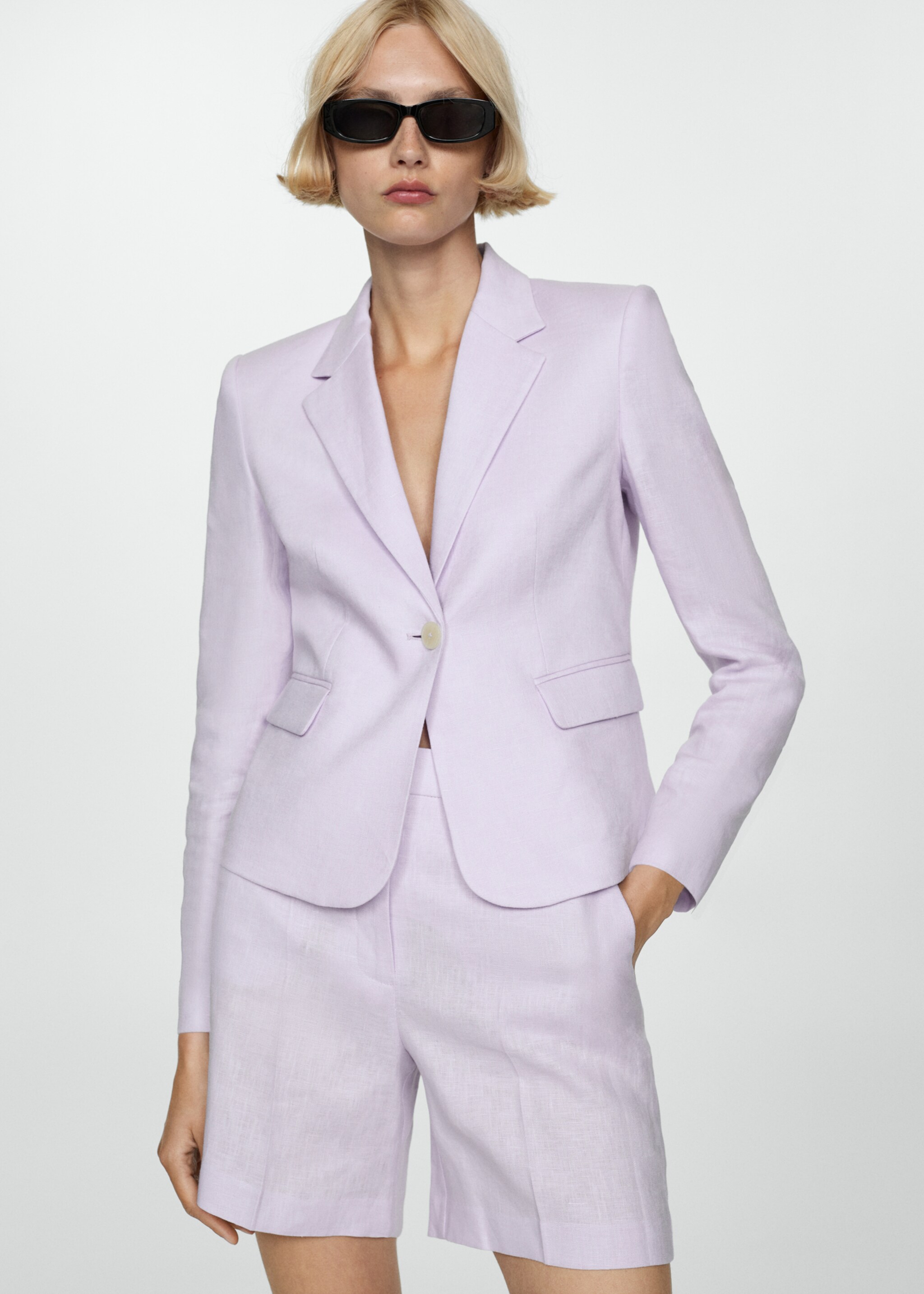 Cropped linen suit jacket - Medium plane