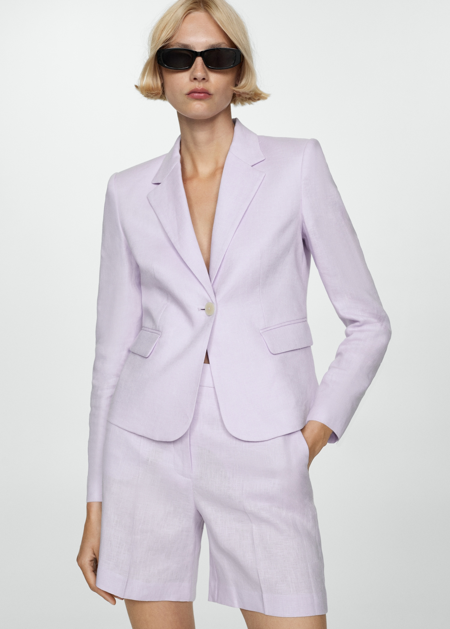 Cropped linen suit blazer Women MANGO OUTLET USA - Main Image