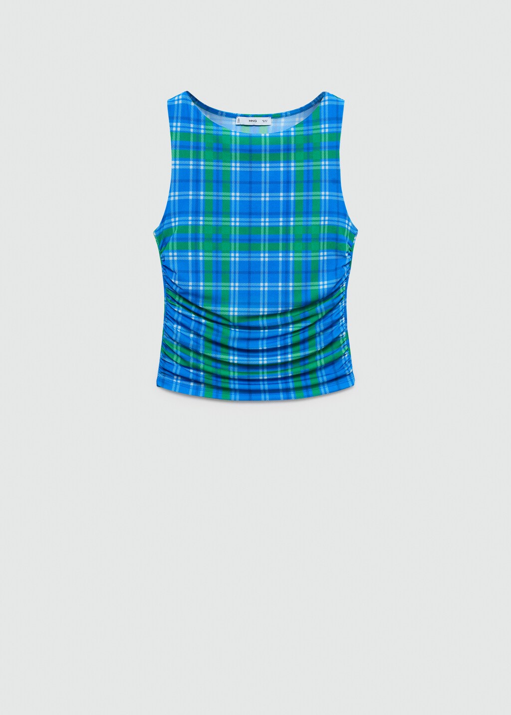 ★PLAGE_seoul★ Linen Cutout Dress_Red/Blue Stripes Sleeveless Linen Blend Dress-Bright Blue and Brown Stripe