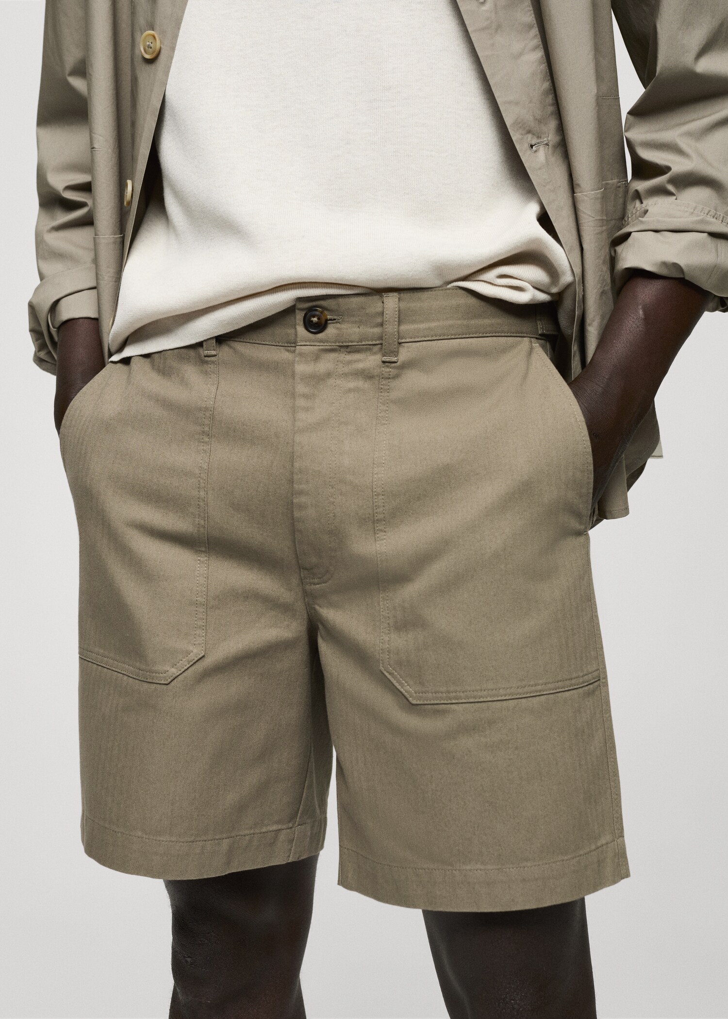 100% herringbone cotton bermuda shorts - Details of the article 1