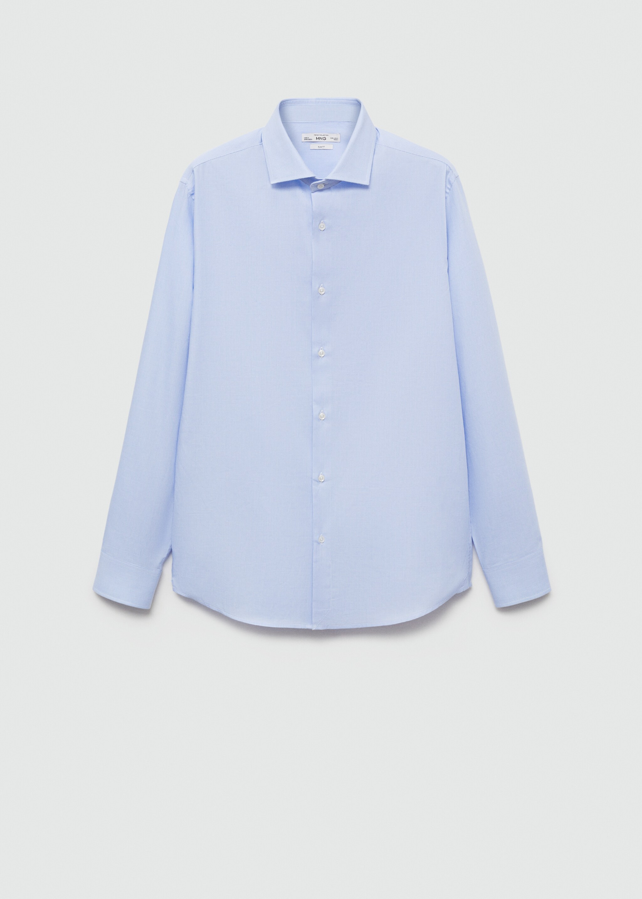 Slim-fit micro-print twill suit shirt - Article without model, Sky Blue. Ref: 77040572-00.