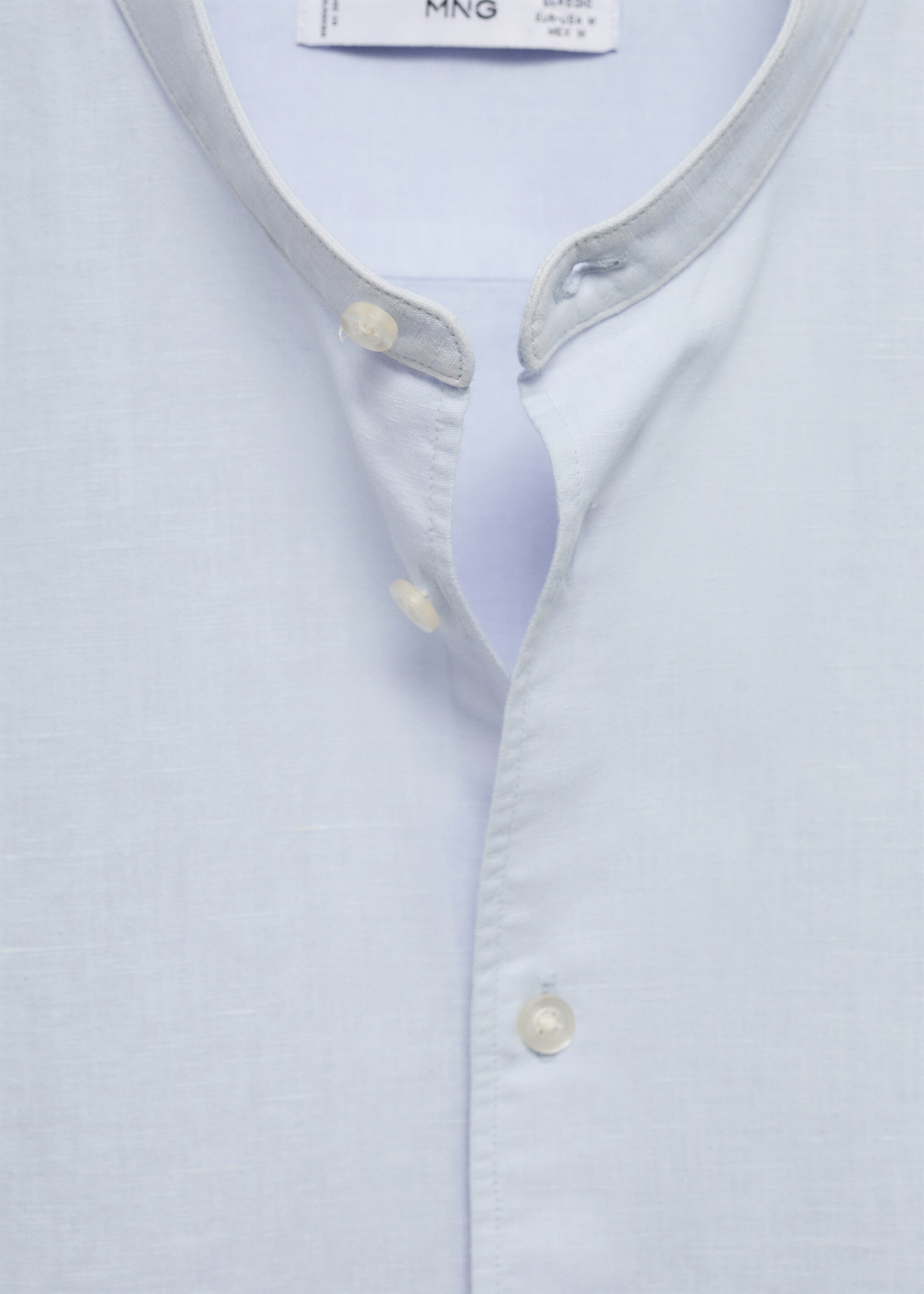 Camisa classic fit lino cuello mao - Detalle del artículo 8, Azul celeste. Ref: 77040584-00.