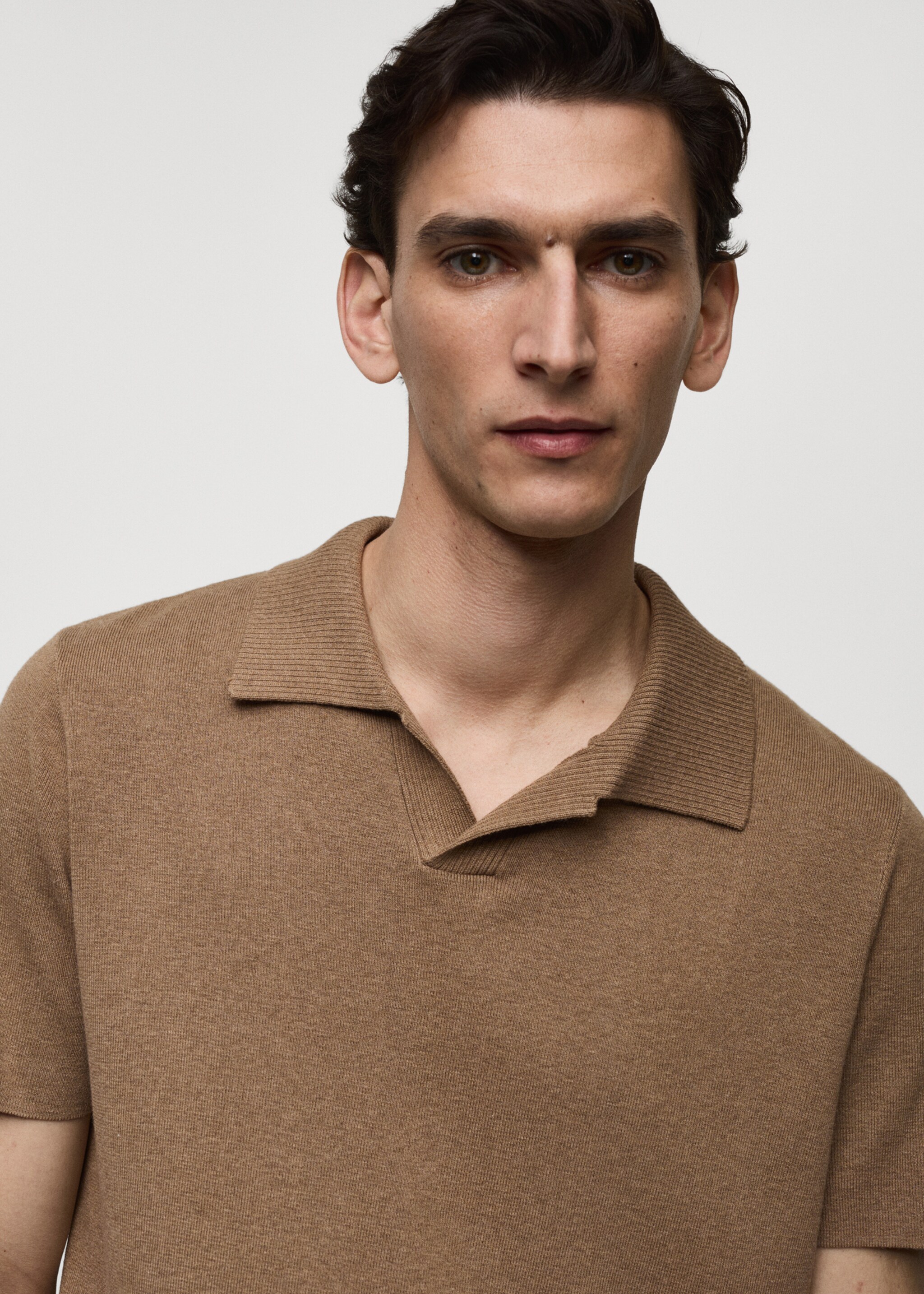 Textured knitted cotton polo shirt - Details of the article 1