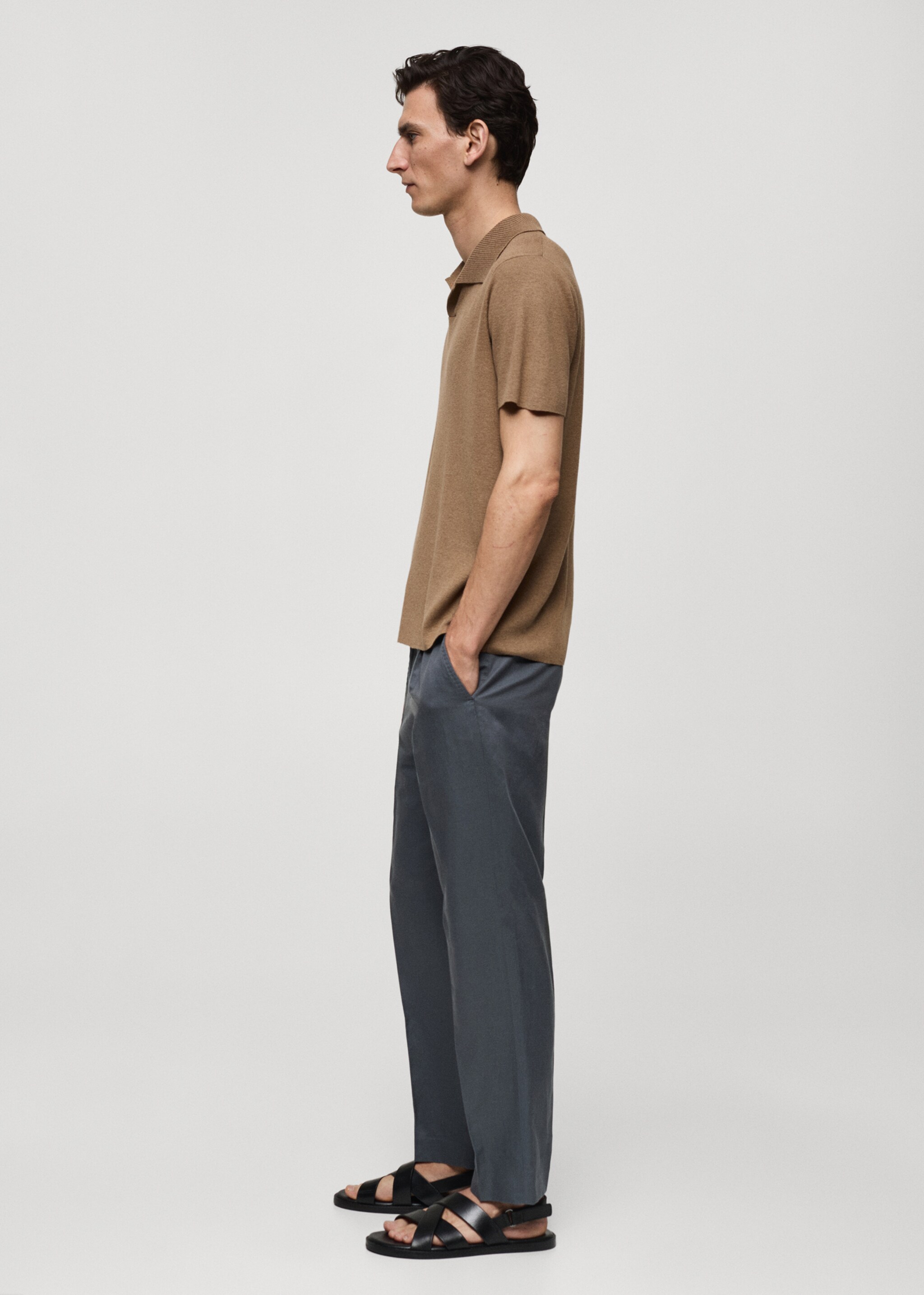 Textured knitted cotton polo shirt - Details of the article 2
