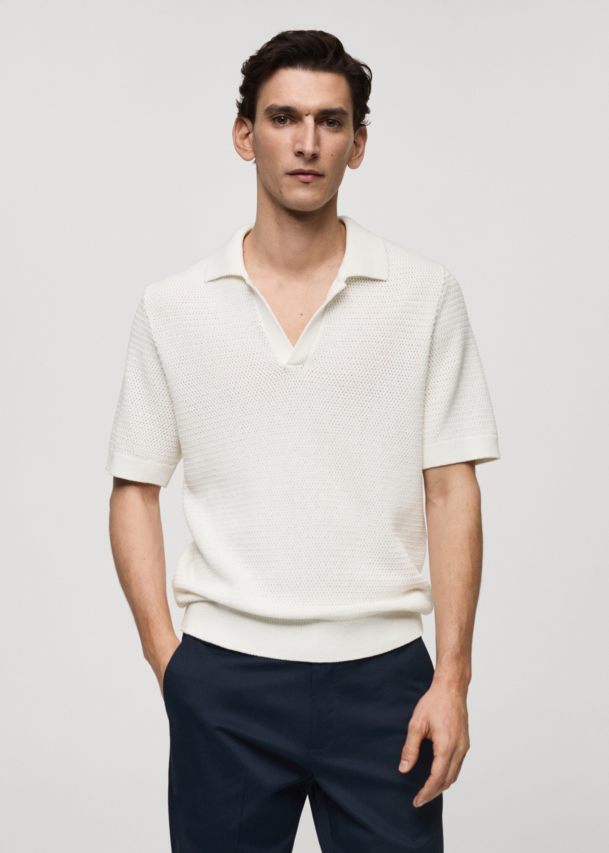 Openwork cotton knitte polo shirt - Medium plane