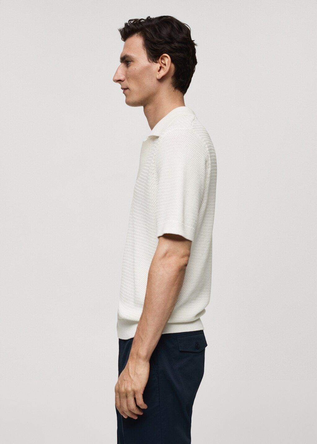 Cotton knitted polo shirt with lace accents - Men | MANGO