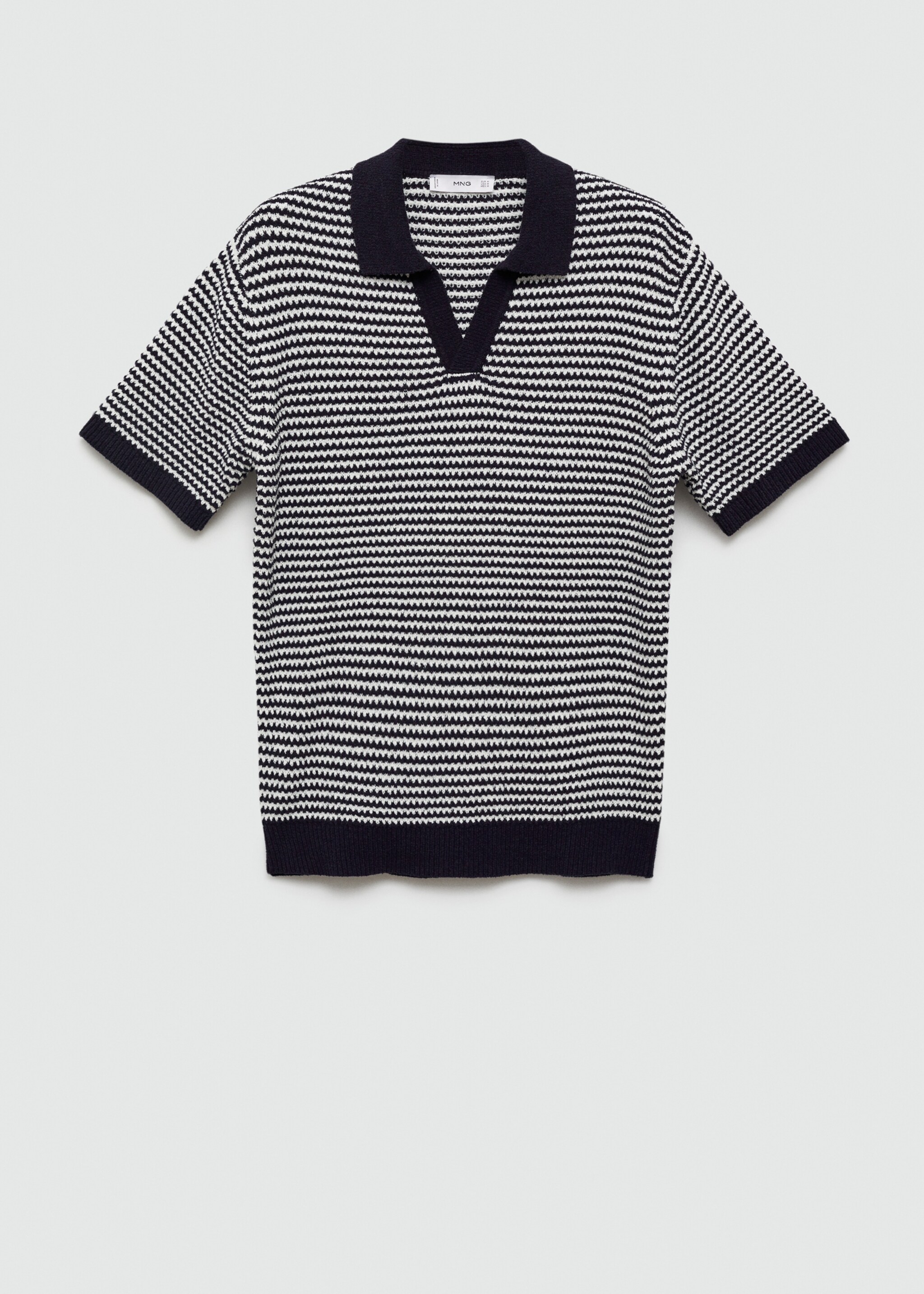 Polo de malha às riscas com gola em contraste - Artigo sem modelo, Azul-marinho escuro. Ref: 77040589-00.