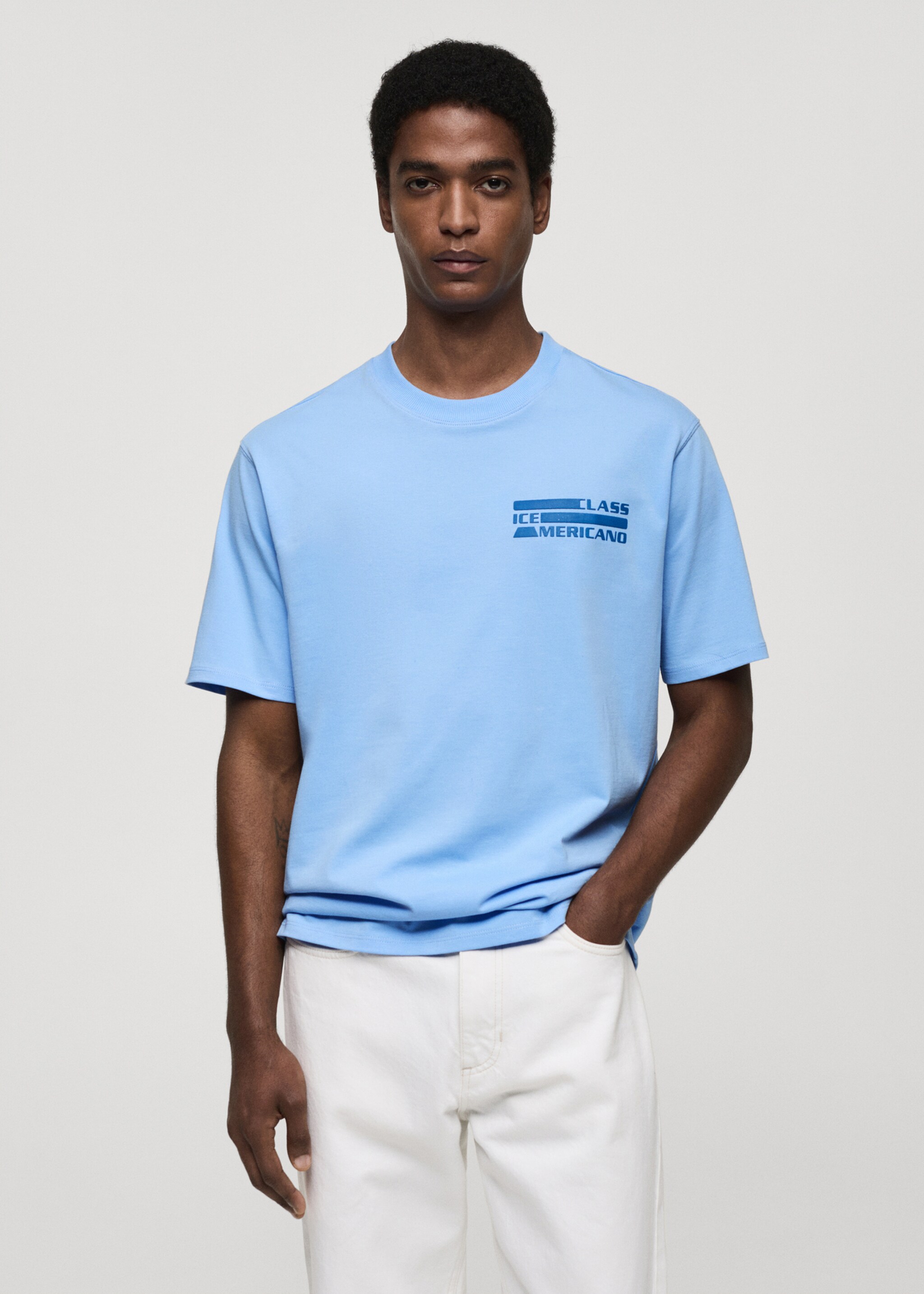 Gemustertes T-Shirt aus 100 % Baumwolle - Mittlere Ansicht, Himmelblau. Ref: 77040591-00.