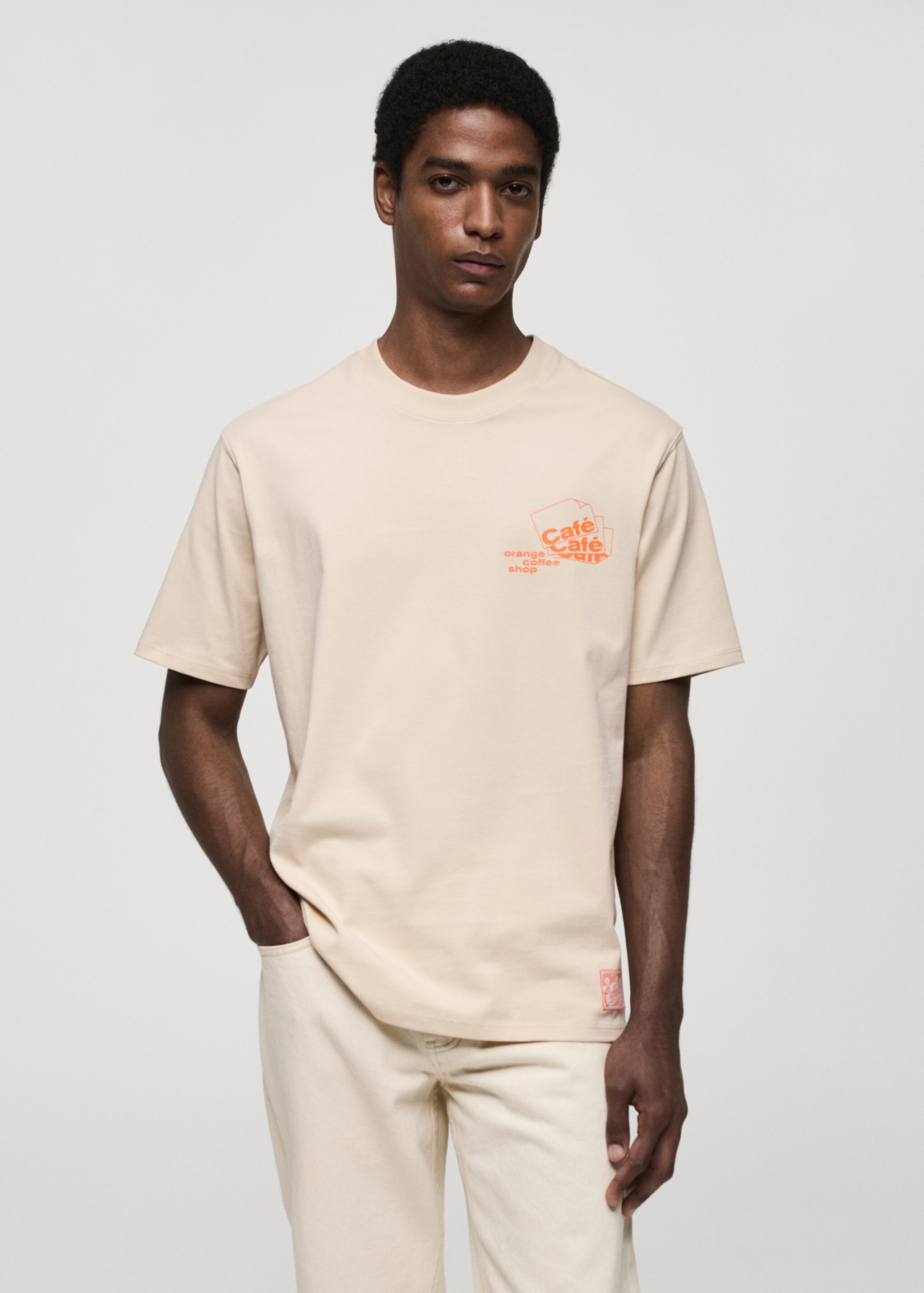 Printed cotton-blend T-shirt - Medium plane, Beige. Ref: 77040592-00.