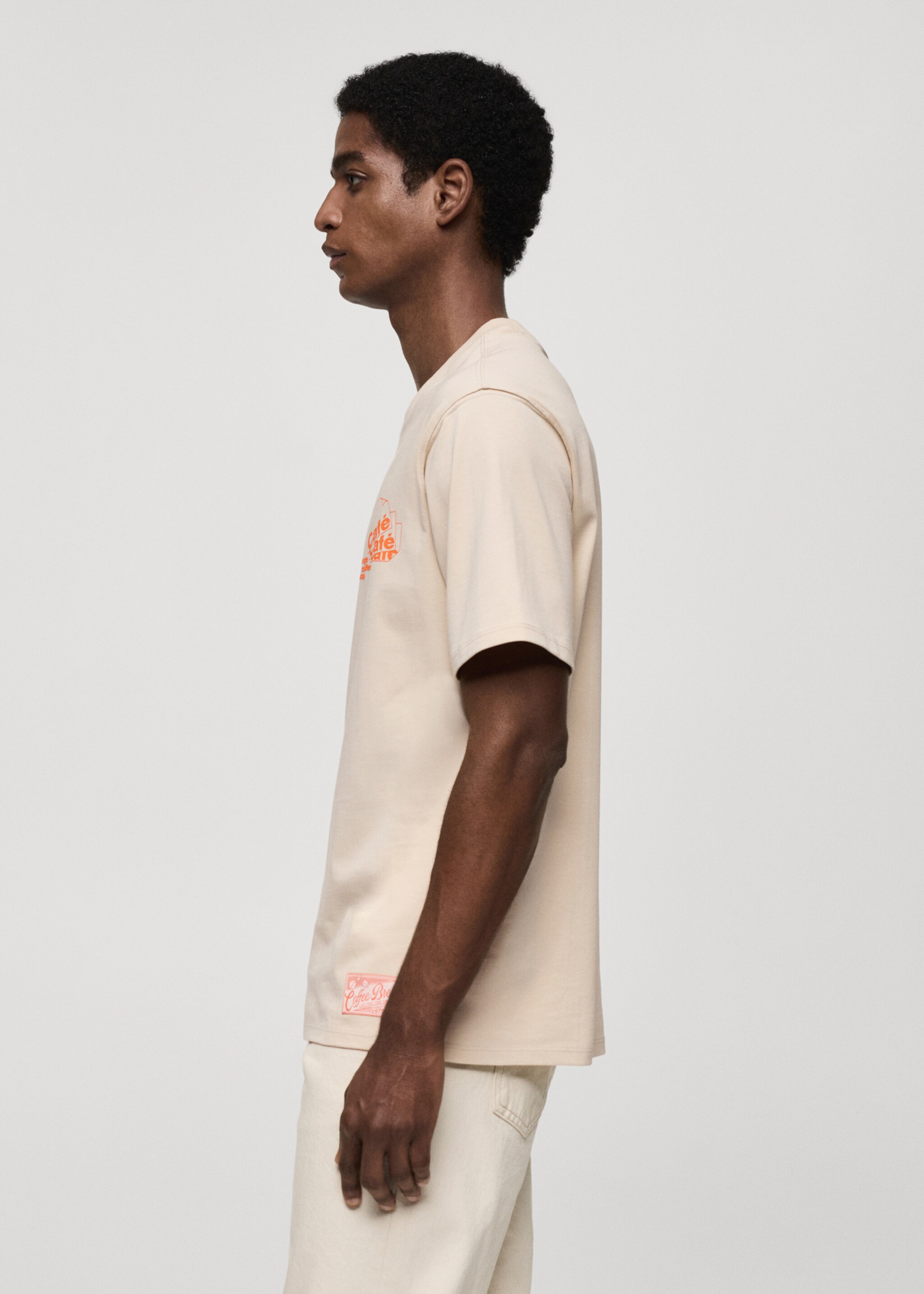 Printed cotton-blend T-shirt - Details of the article 2, Beige. Ref: 77040592-00.