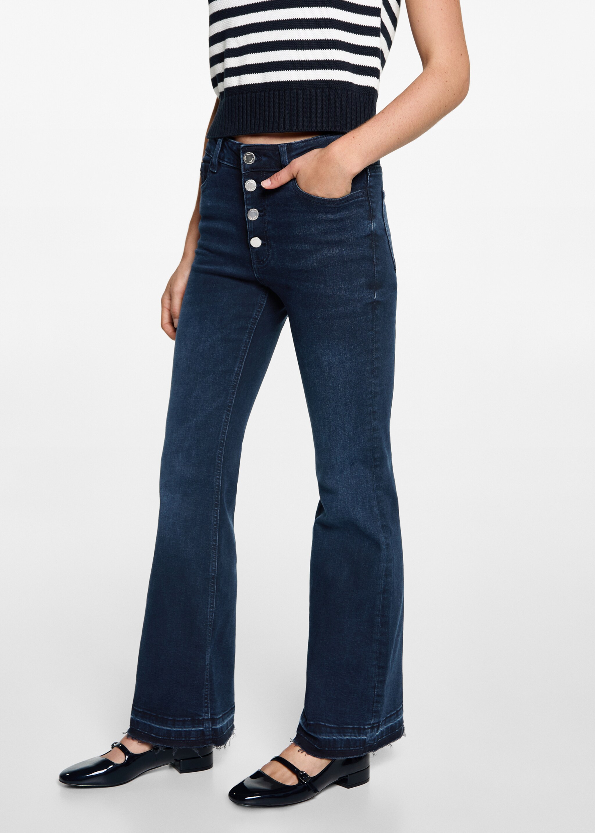 Buttons flare jeans - Medium plane, Deep Dark Blue. Ref: 77040606-00.