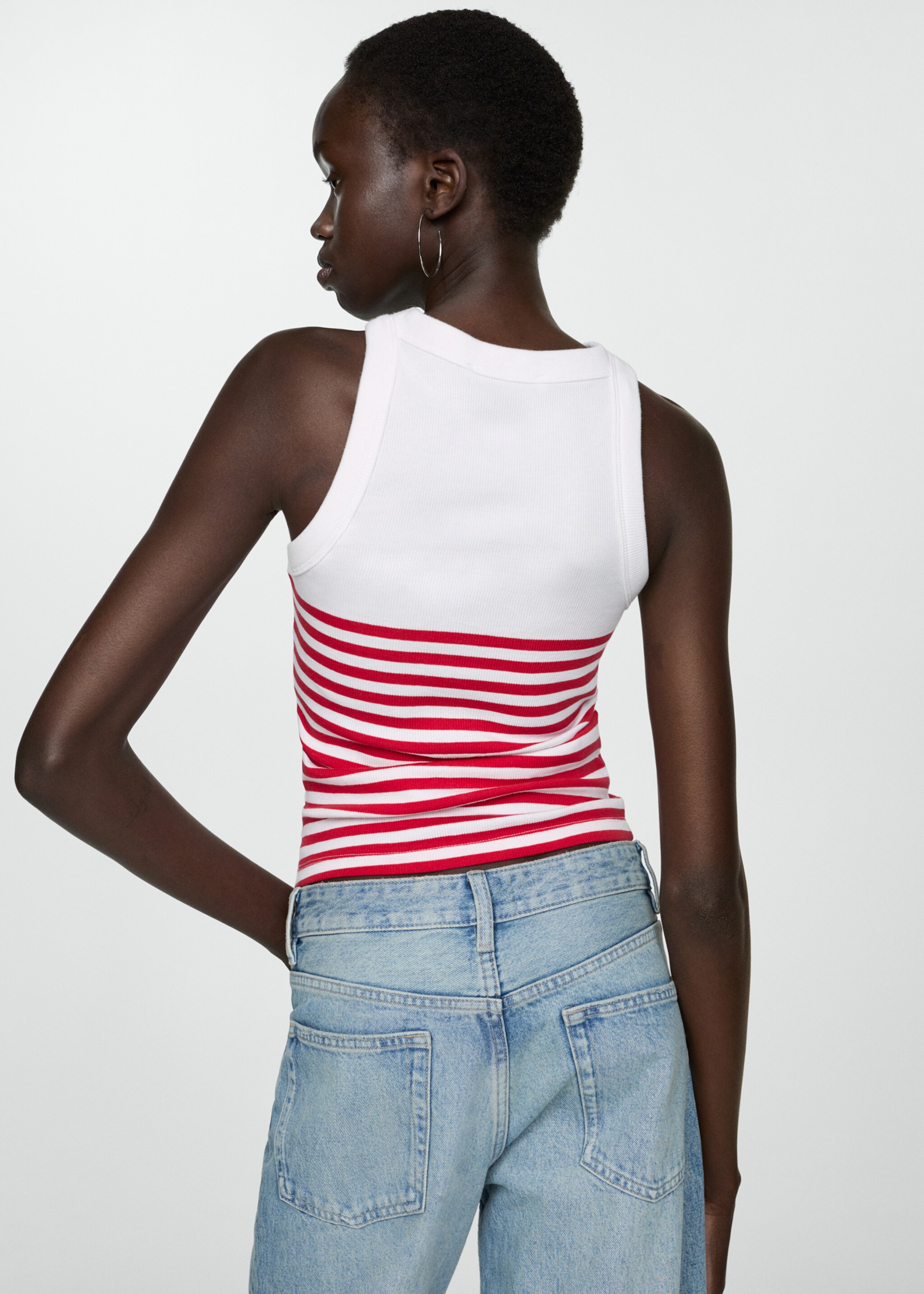 Stripe-print top - Reverse of the article, Red. Ref: 77040624-00.