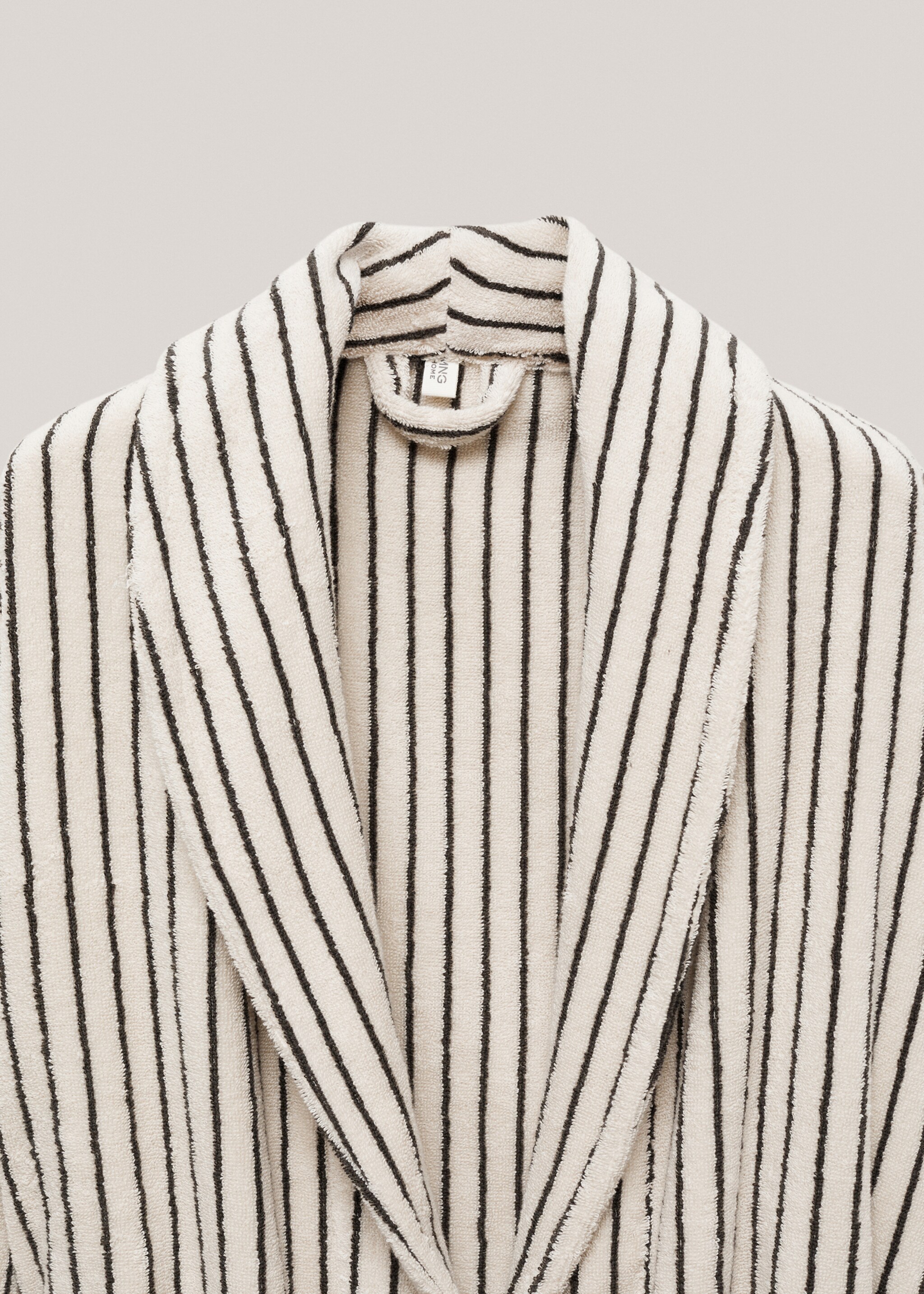 100% cotton striped bathrobe - Details of the article 2, Beige. Ref: 77040645-00.