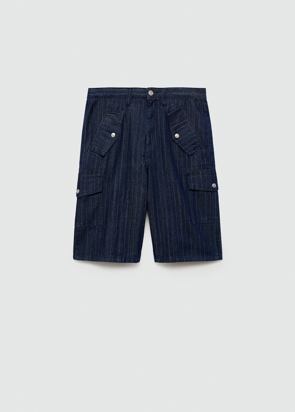【mnem】Frill Bermuda Pants Denim bermuda shorts with decorative stitching - Women