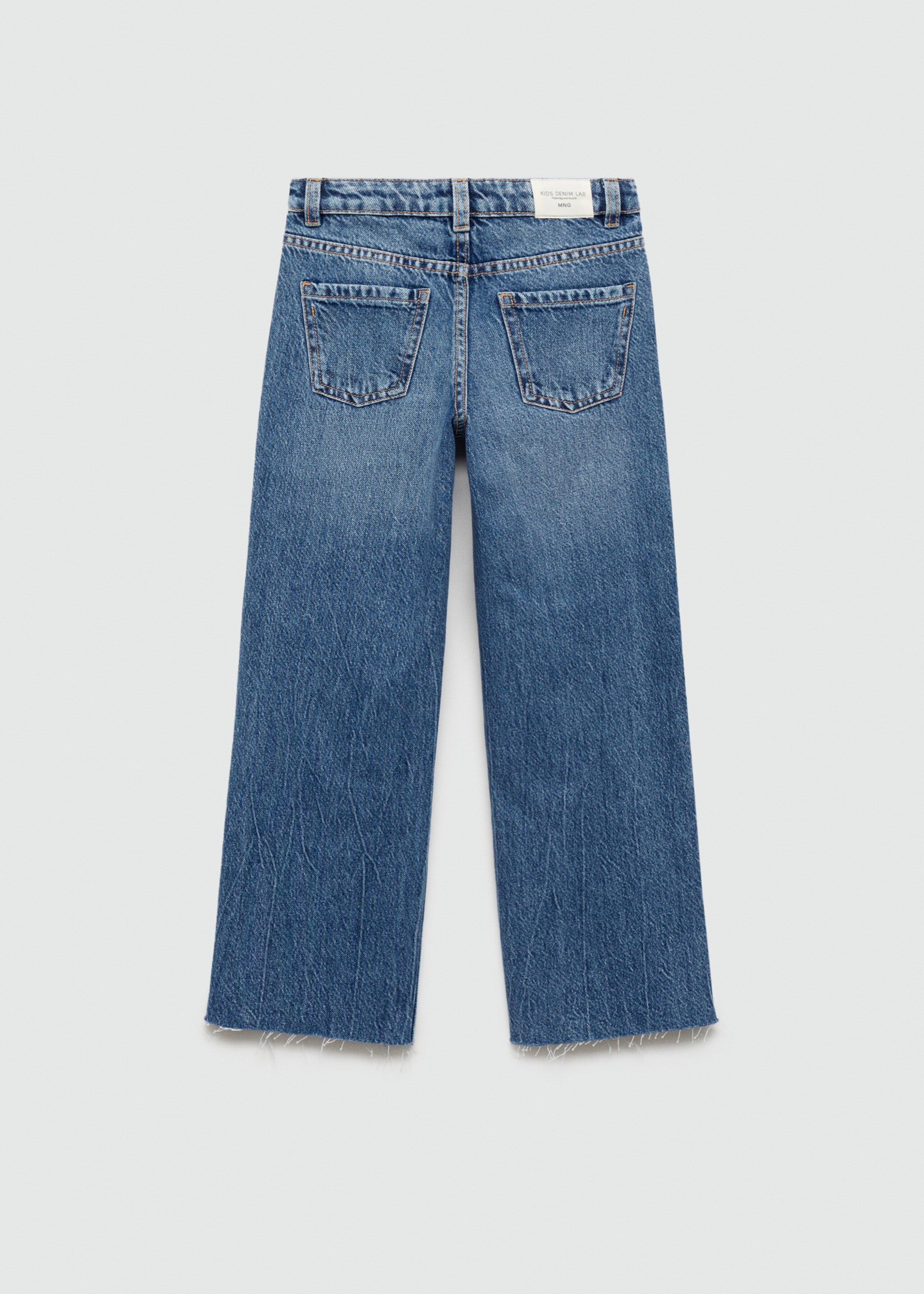 Jeans wideleg bajo deshilachado - Reverso del artículo, Azul medio. Ref: 77042537-00.
