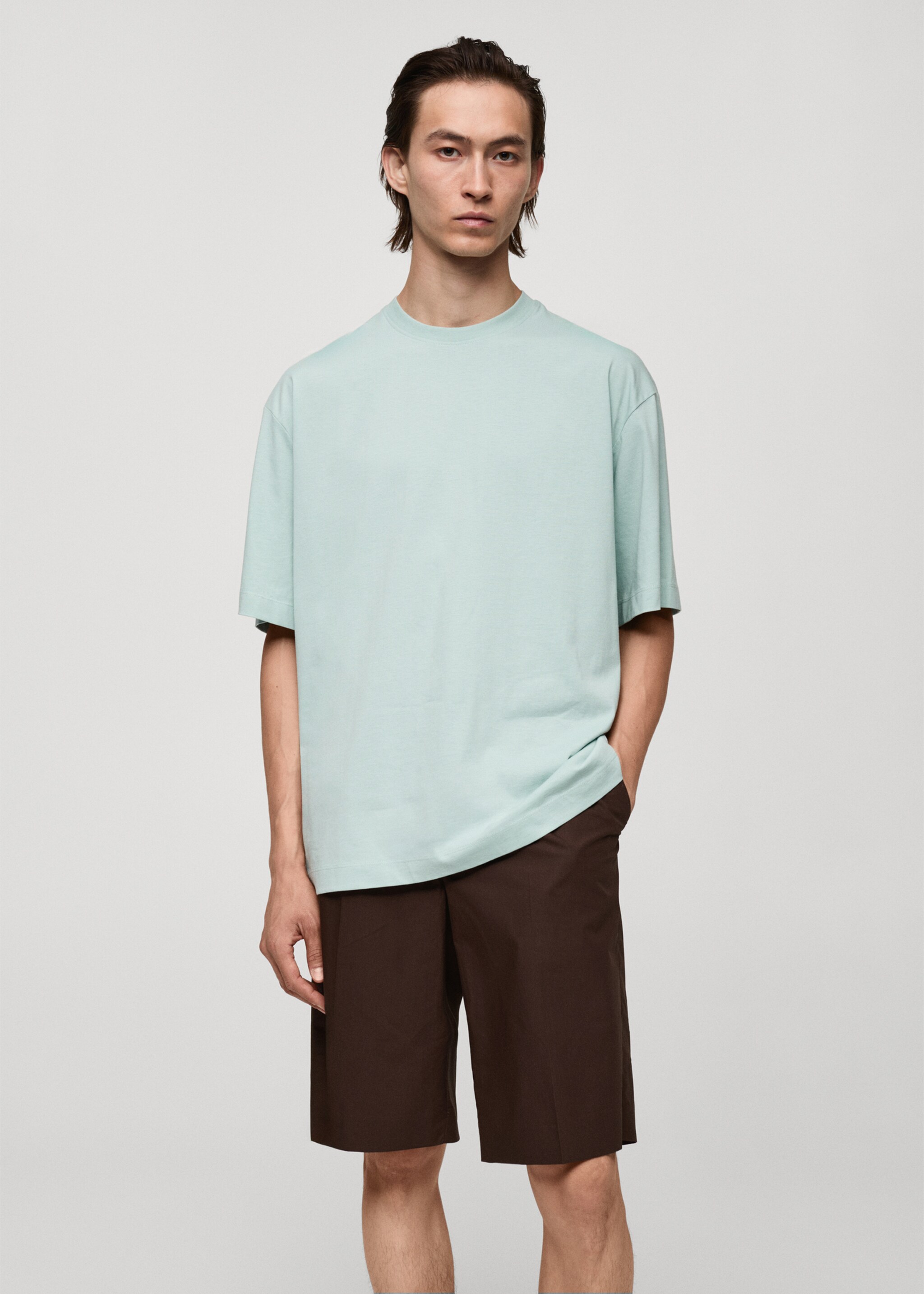 T-shirt 100 % coton oversize - Plan moyen, Vert d´eau. Ref: 77042539-00.