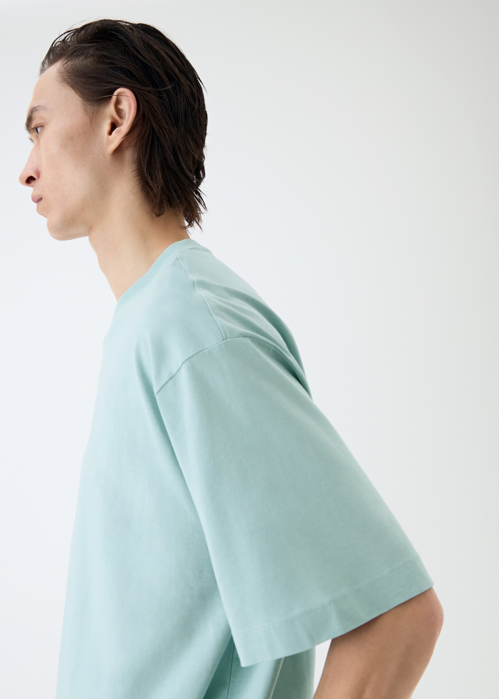 T-shirt 100 % coton oversize - Détail de l'article 3, Vert d´eau. Ref: 77042539-00.