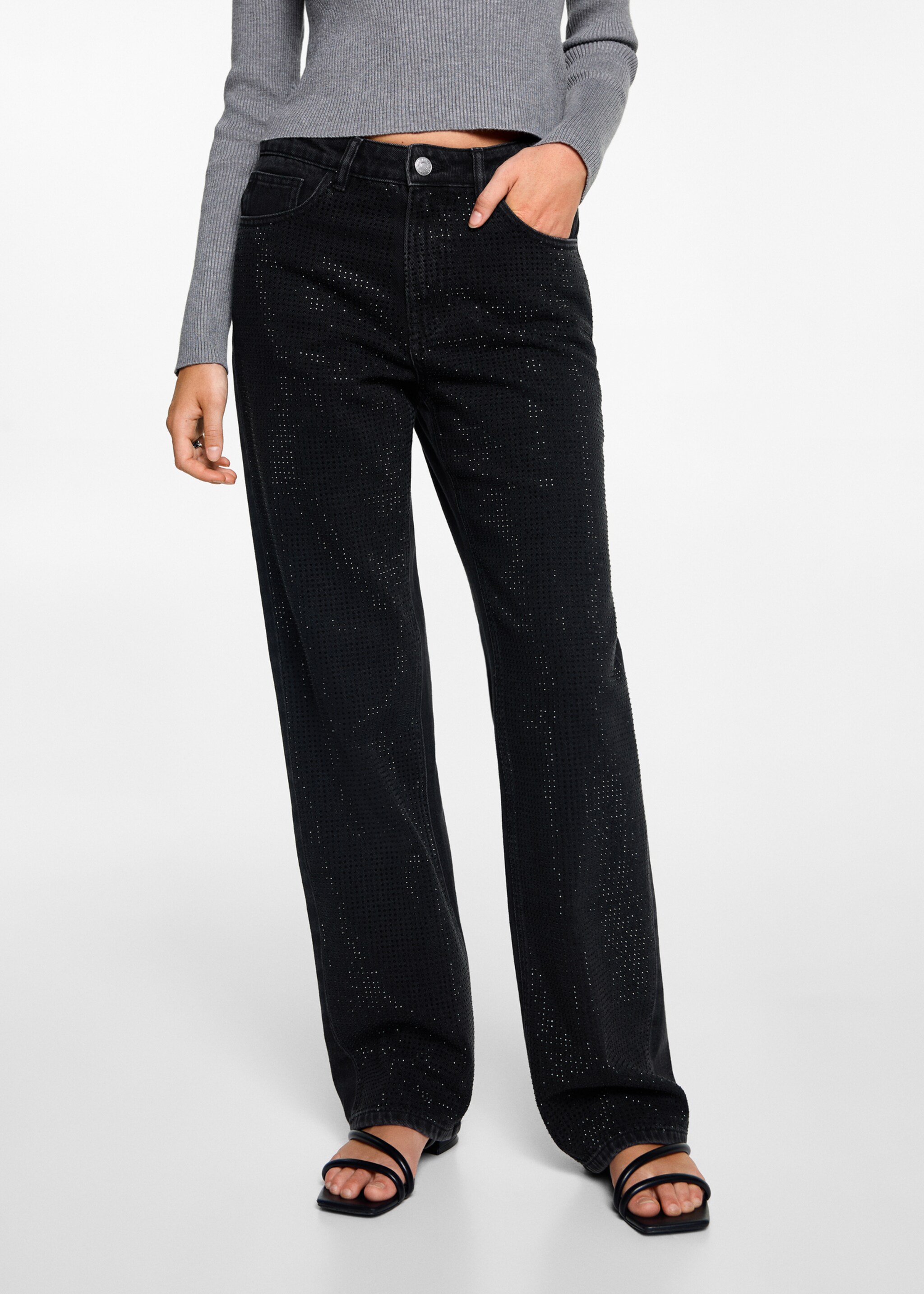 Jean droit strass - Plan moyen, Black denim. Ref: 77042547-00.