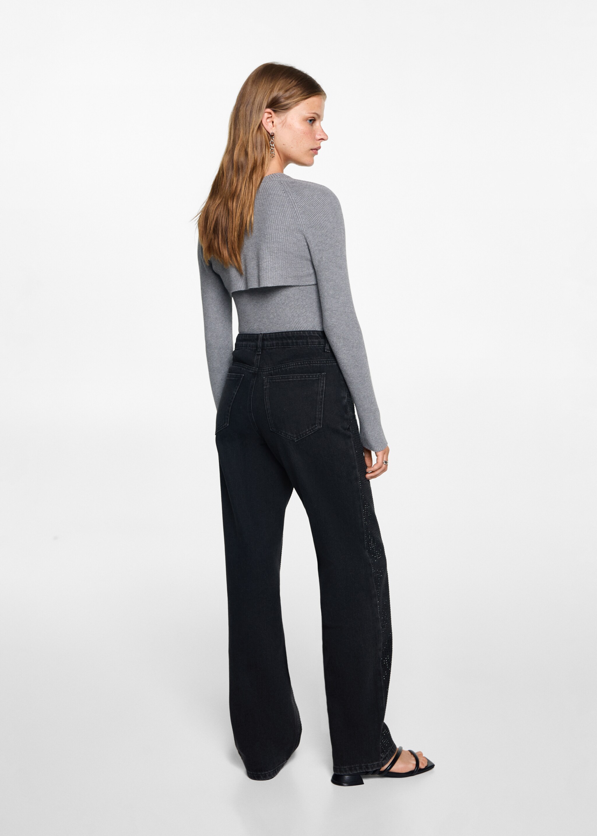 Jean droit strass - Verso de l’article, Black denim. Ref: 77042547-00.
