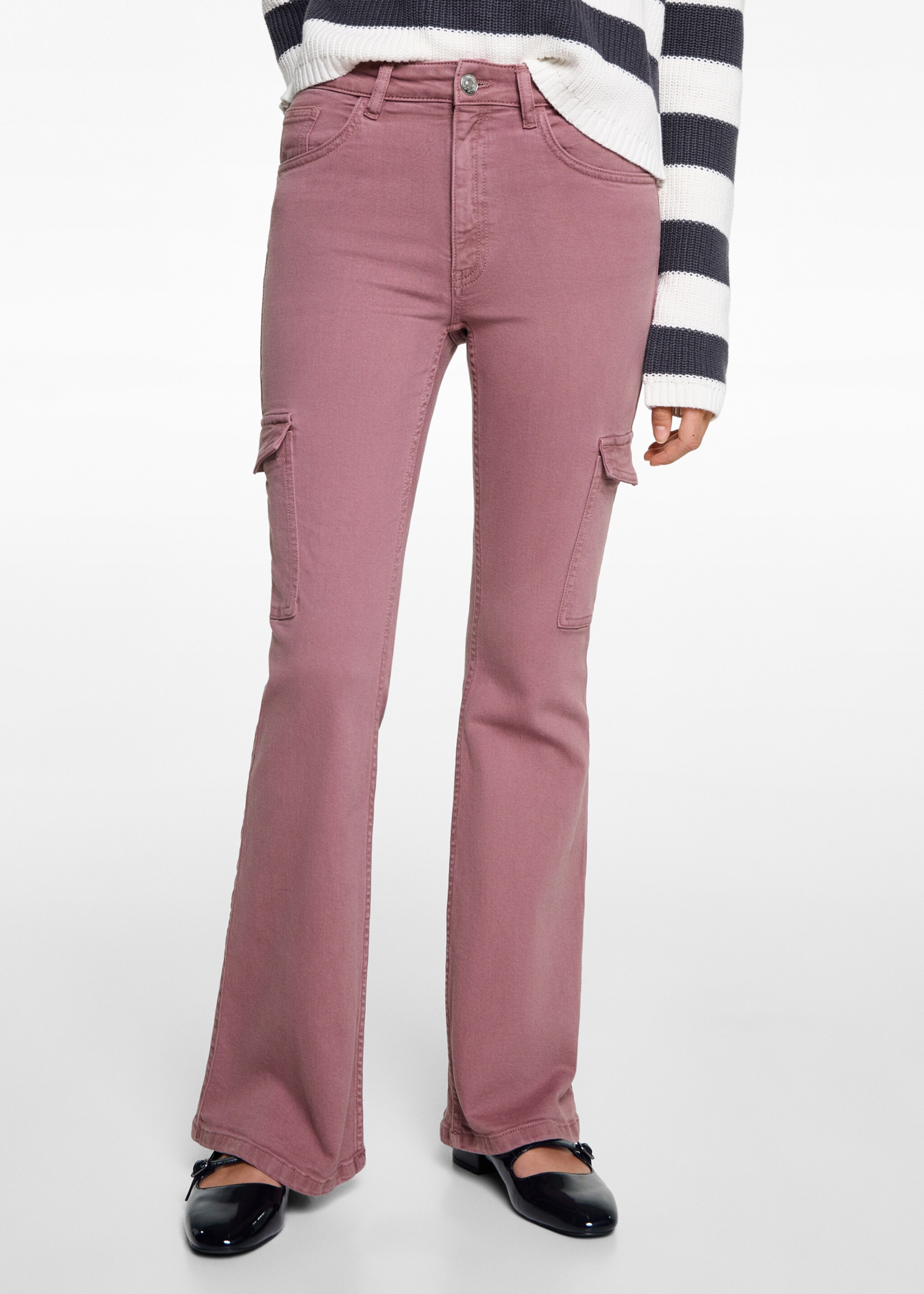 Flared cargo jeans - Medium plane, Pastel Pink. Ref: 77042548-00.