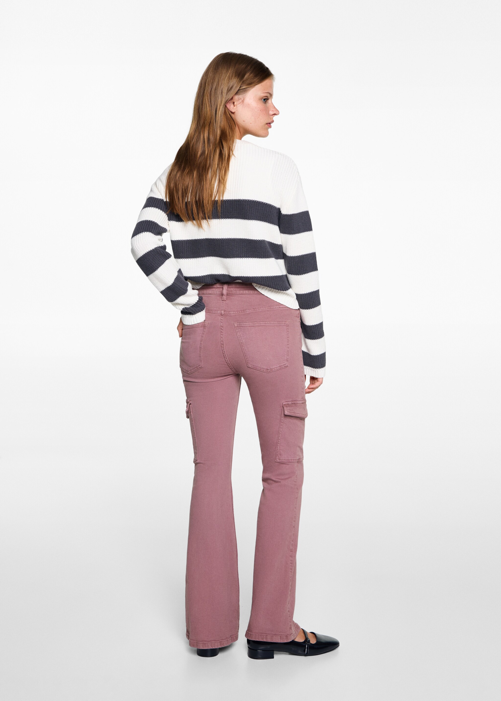 Flared cargo jeans - Reverse of the article, Pastel Pink. Ref: 77042548-00.