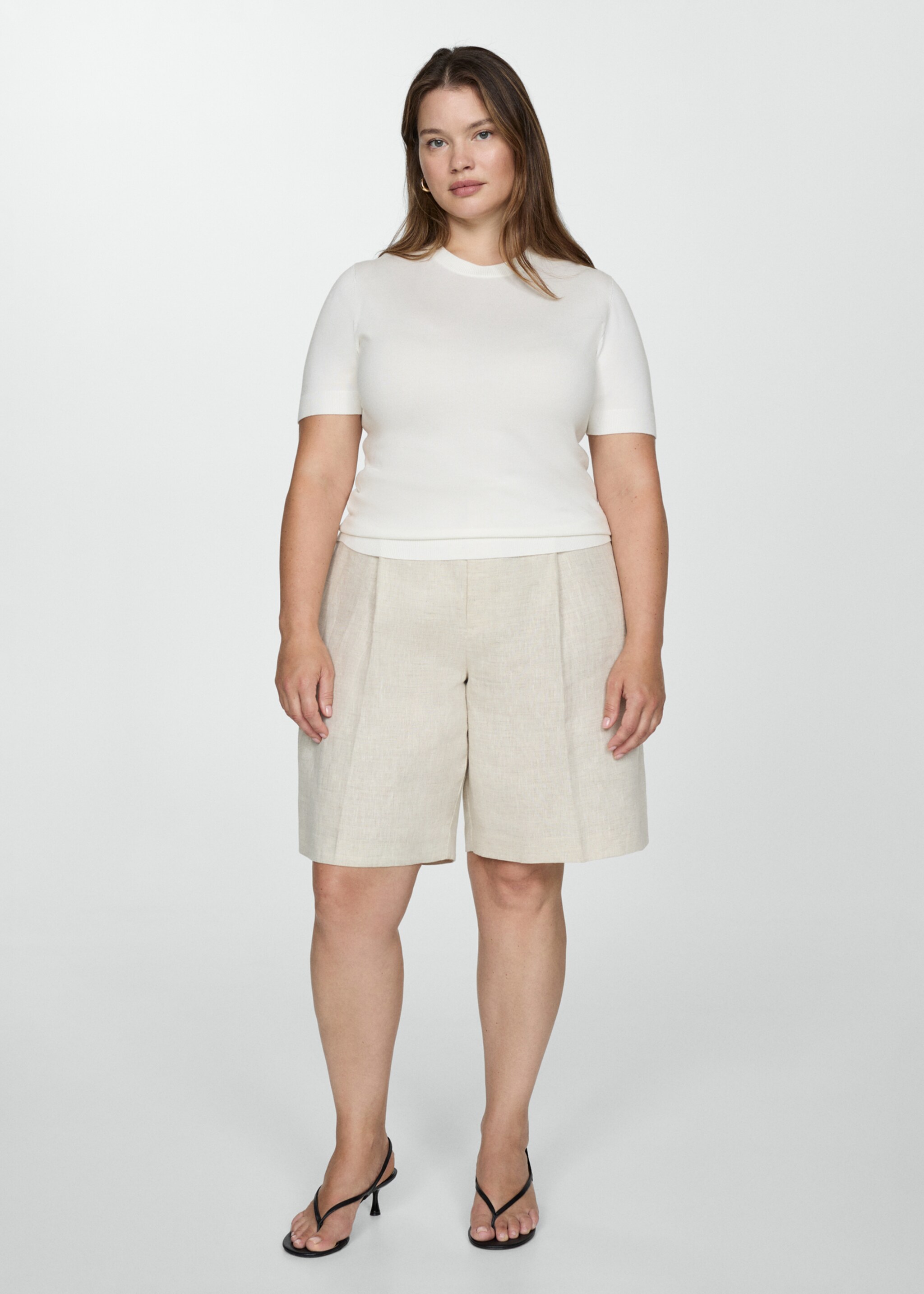 Short-sleeved fine-knit sweater - Details of the article 3, Ecru. Ref: 77042919-00.